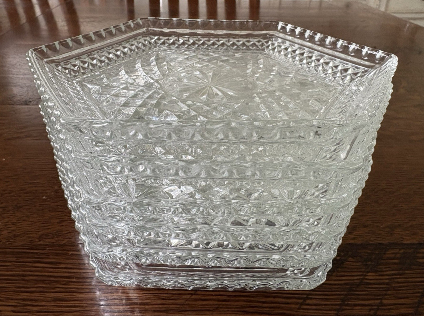 6 Anchor Hocking Wexford Hexagonal Shaped Dishes Plates Footed 7.5”