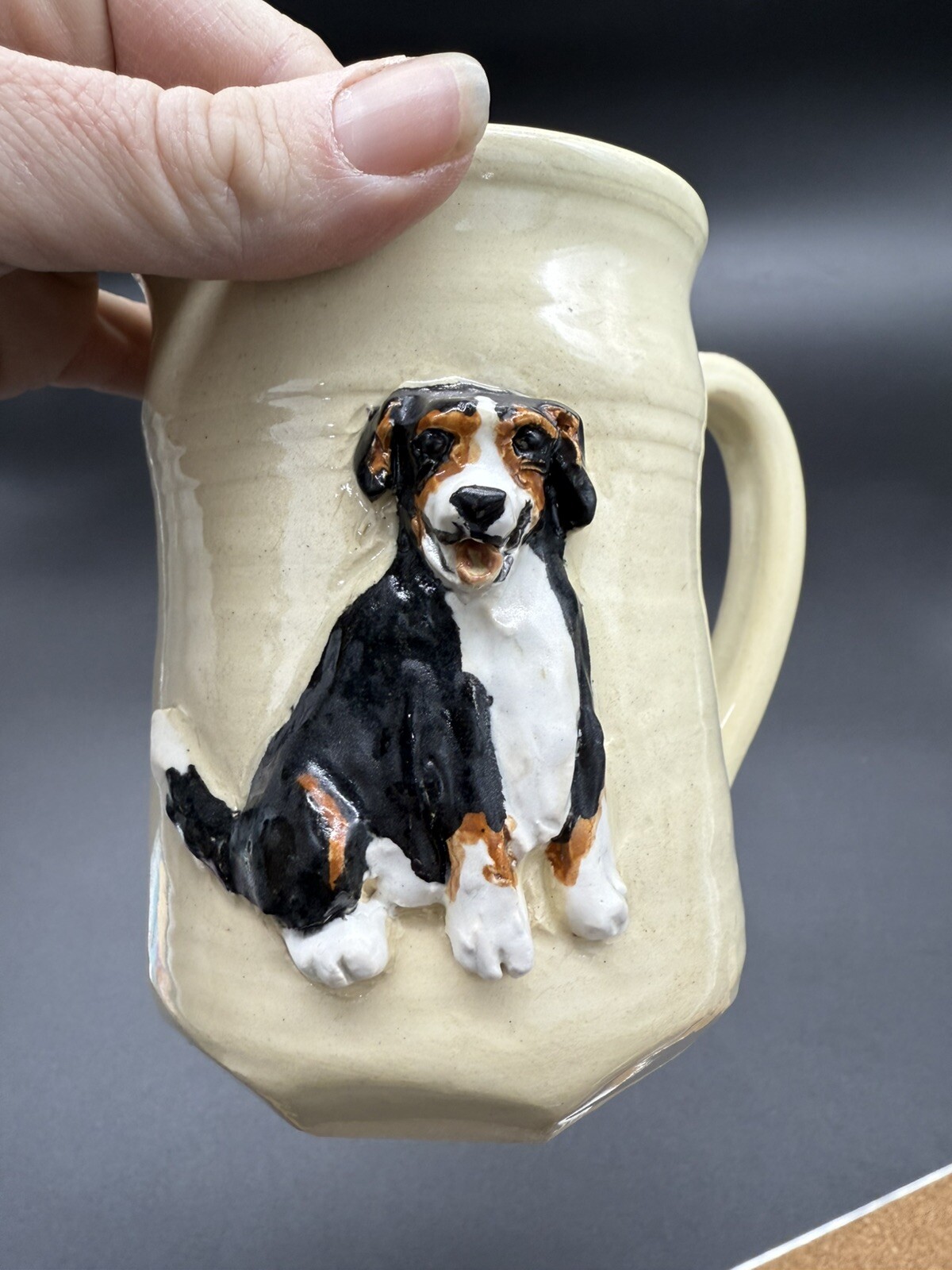Signed Handmade Stoneware Art Pottery 3D Dog Mug