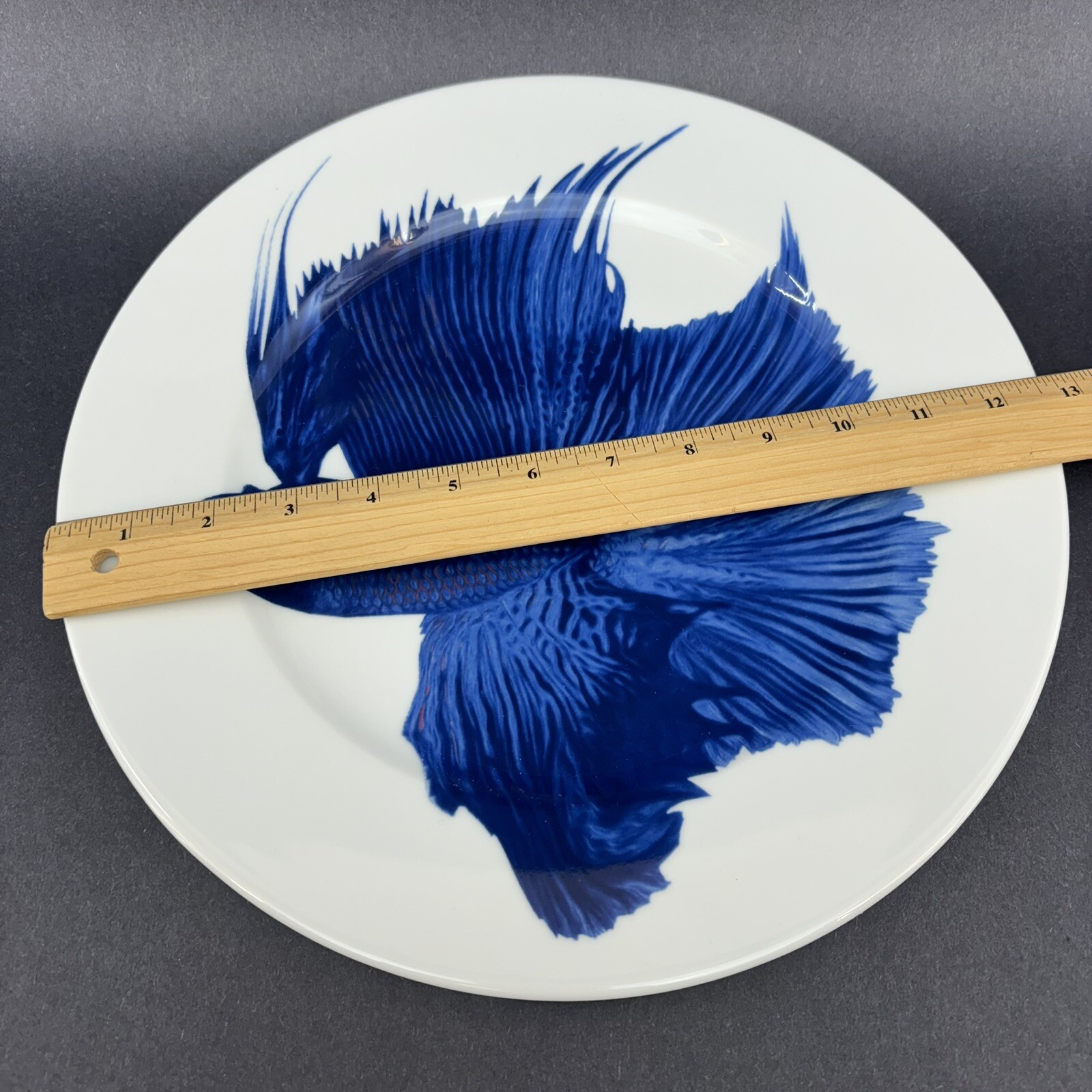 IKEA Blue Beta Fish 12.5” Ceramic Serving Platter Chop Plate￼￼