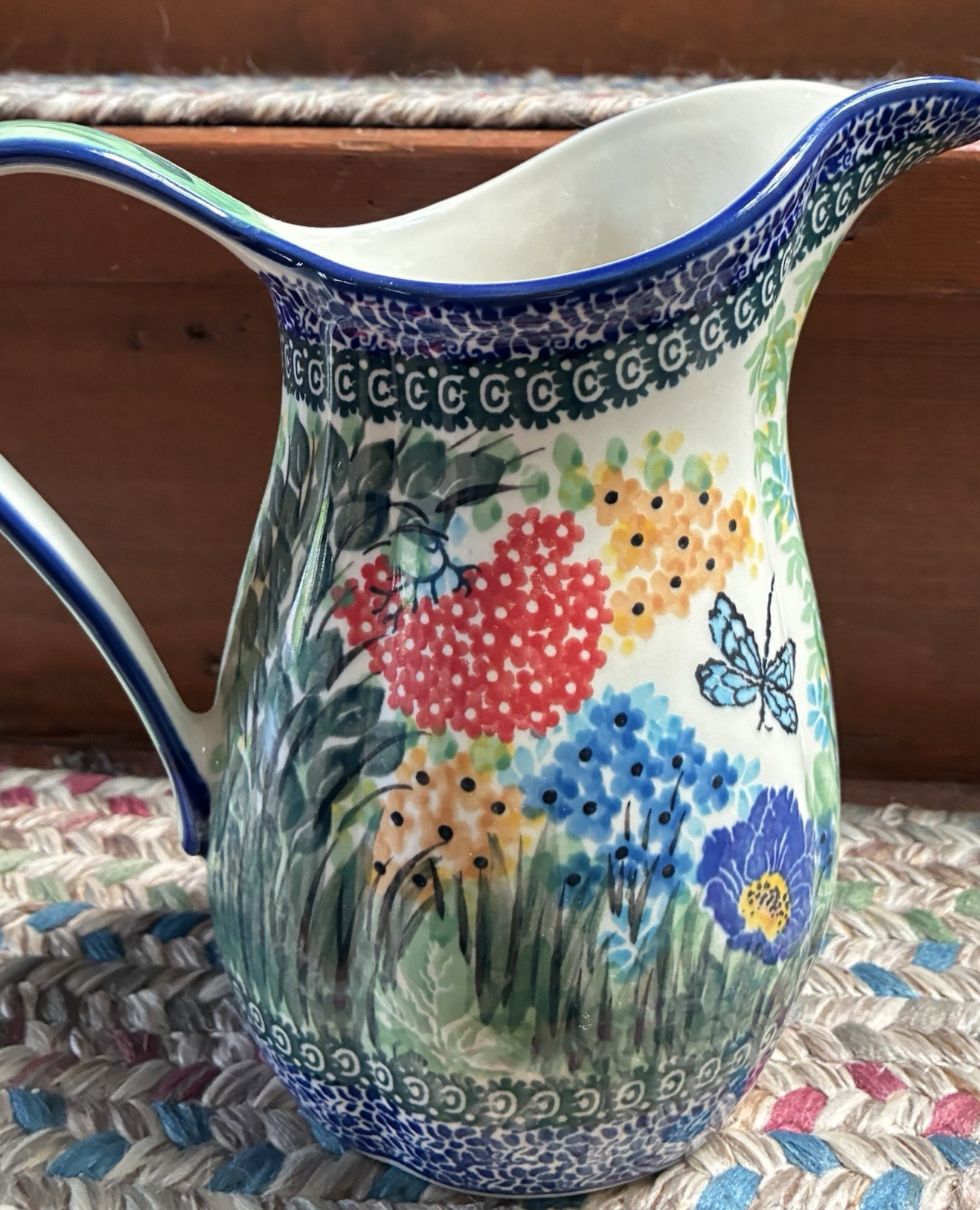 UNIKAT 4612 Blue Rose Polish Pottery 8” Teresa Pitcher