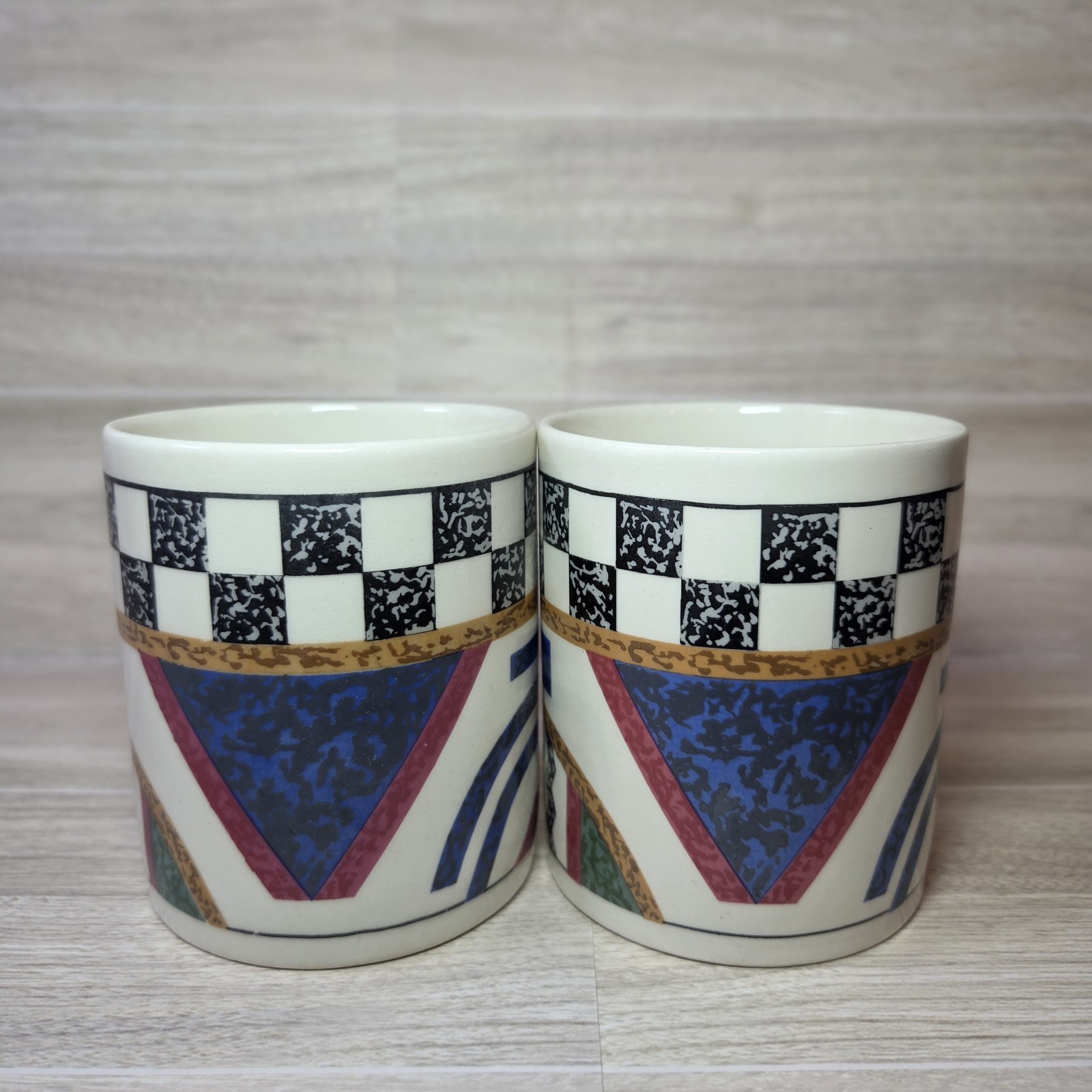 Vintage 80s 90s Geometric Southwestern Coffee Tea Mug Pair Set 1980s 1990s