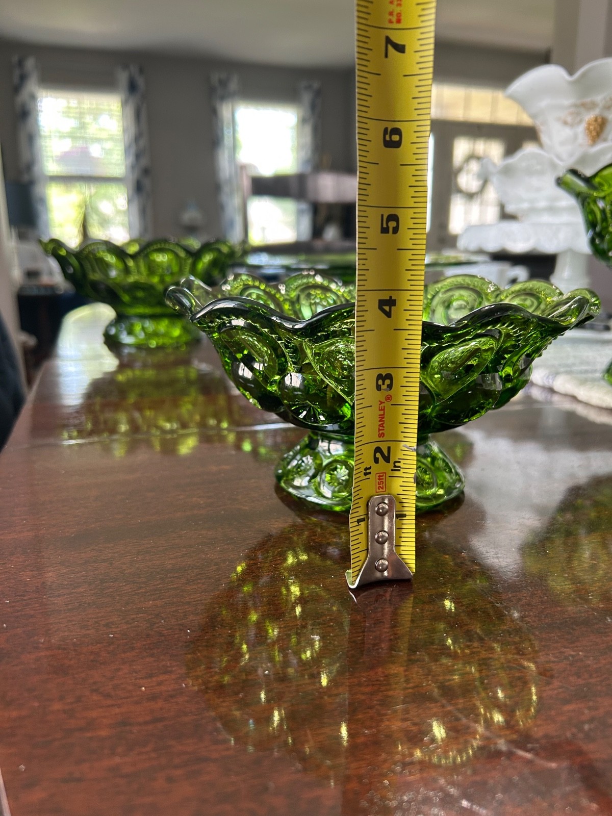 Vintage 4pc L.E. Smith Green Moon & Stars Set Cake Pedestal 2 Bowls 1 Compote