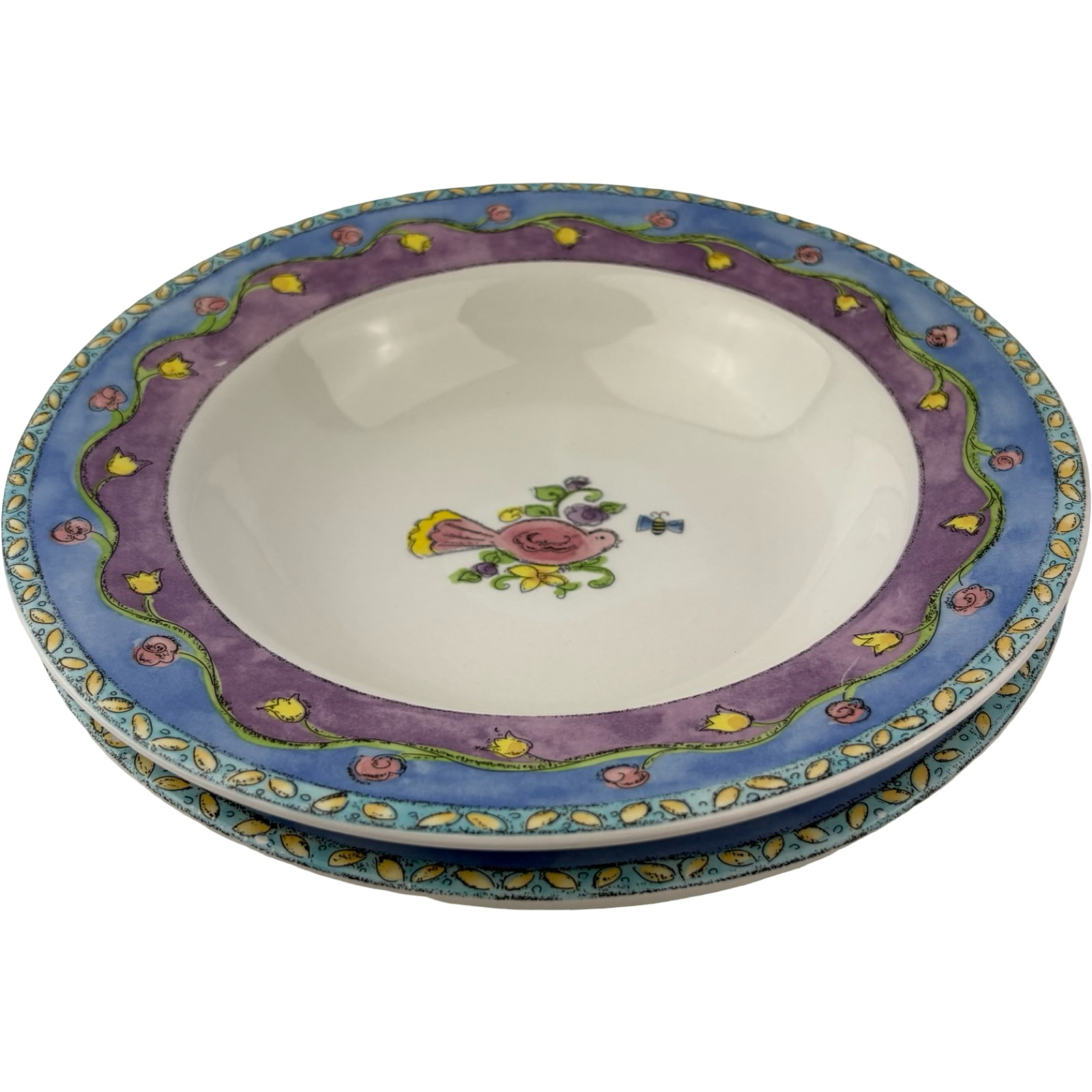 Sango Birds and the Bees Soup Bowls Set of 2 VTG 8 3/4″ Sue Zipkin Stoneware