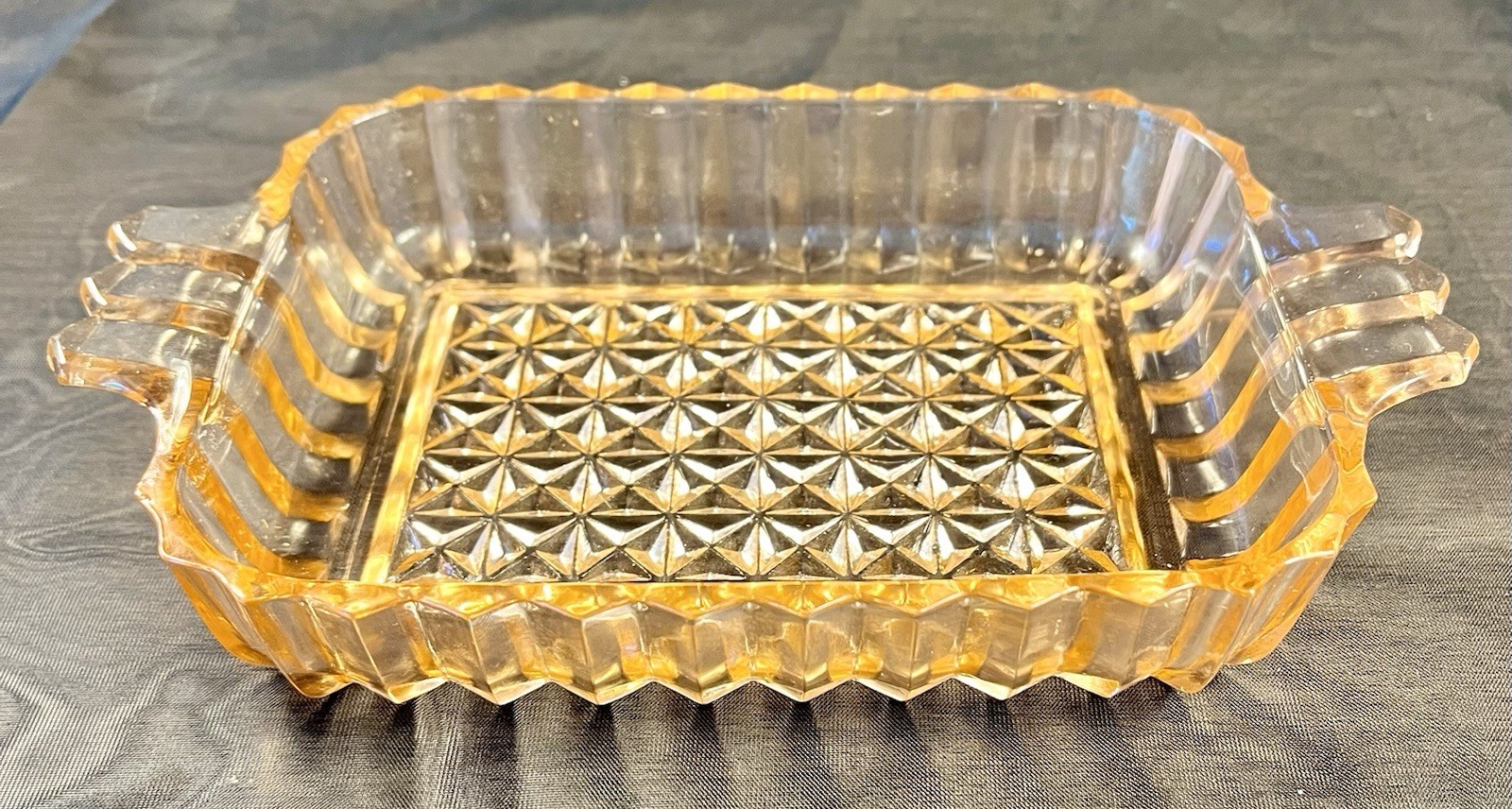 Pink Depression Jeanette Diamond Pattern Glass Rectangular Dish W/ Handles