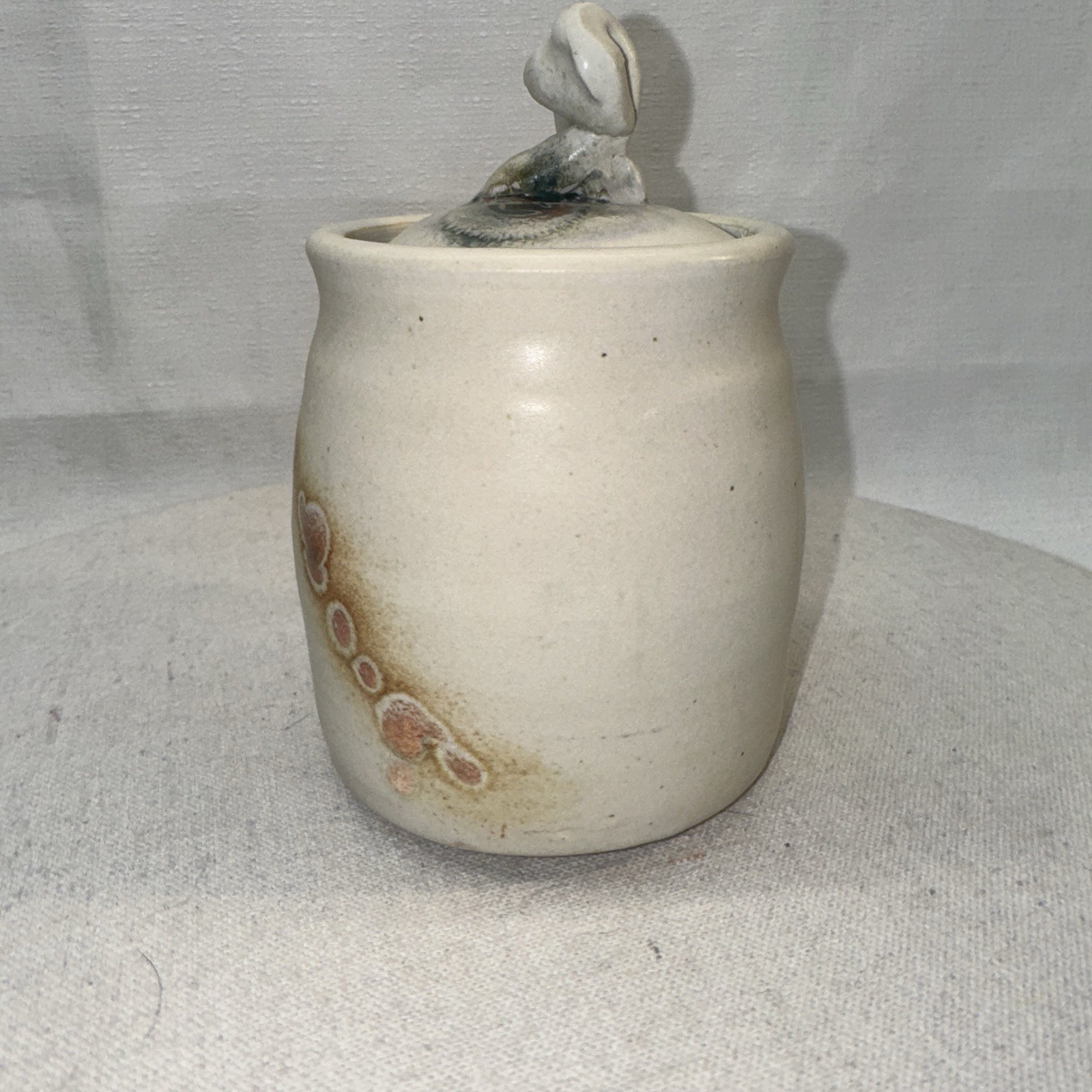 Signed Studio Pottery Lidded Jar Home Decor Cream Earthy Abstract Organic Art