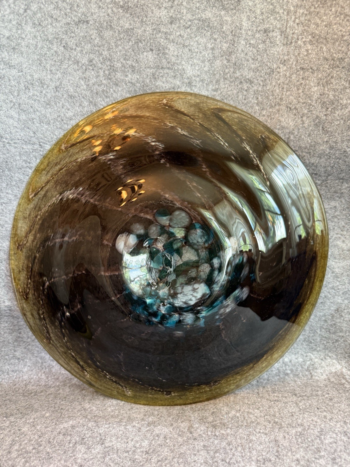 Contemporary Piece Of Art Glass Featuring A Swirling Design Brown, Blue & Red