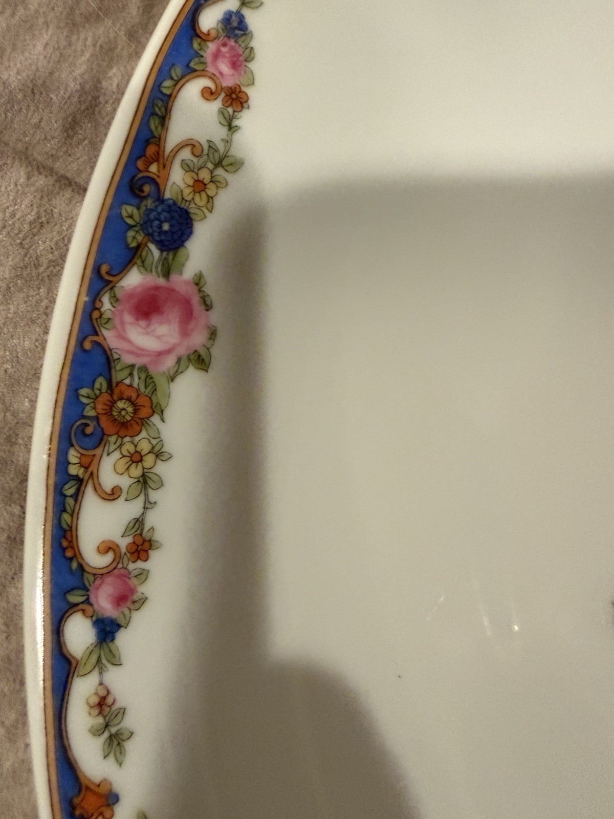 Germany Porcelain Decorative Plate 11 1/2 Floral Border Bird Round Glossy