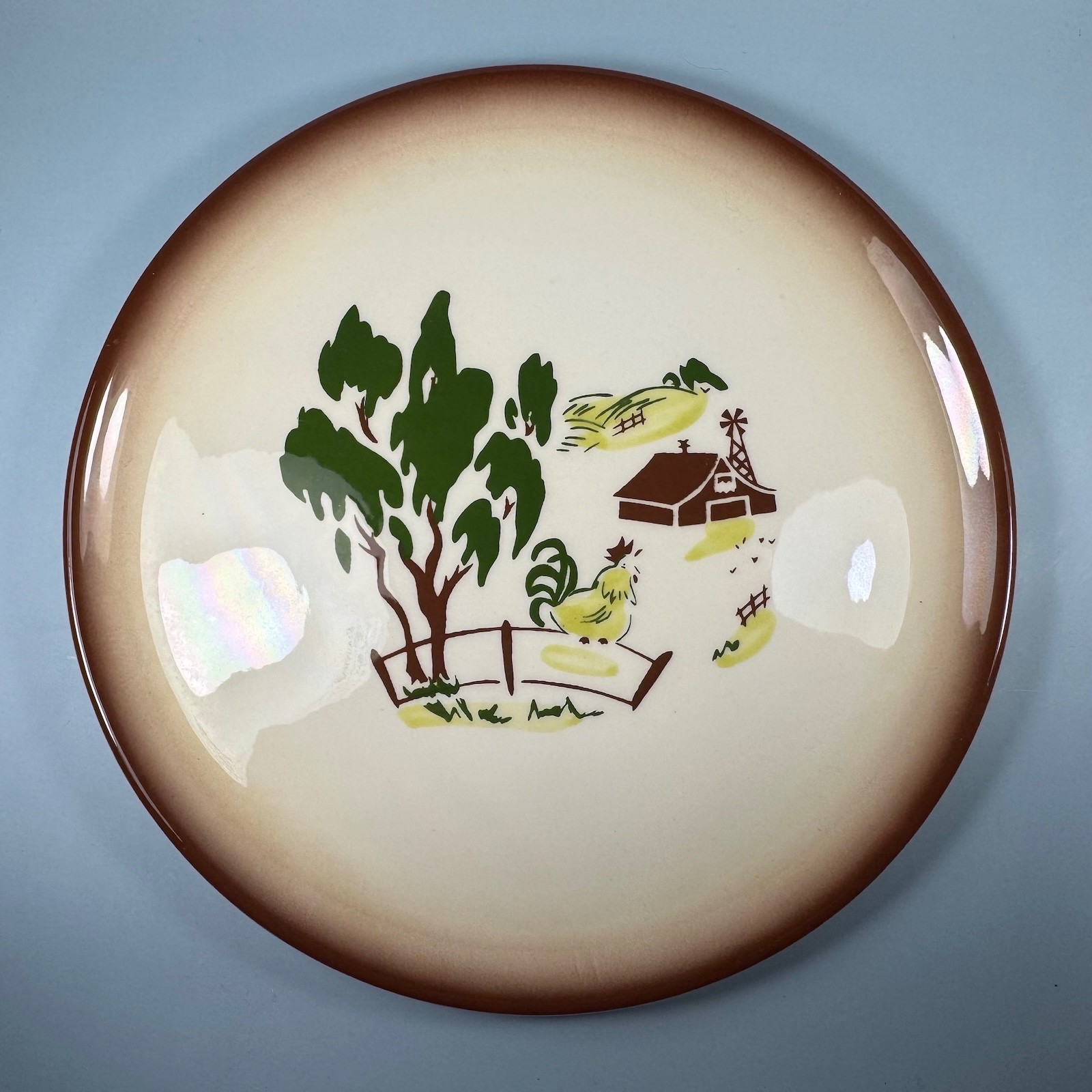 Vintage Brock California Stoneware Harvest Dinner Plates 9 in. ~ Rooster Design!