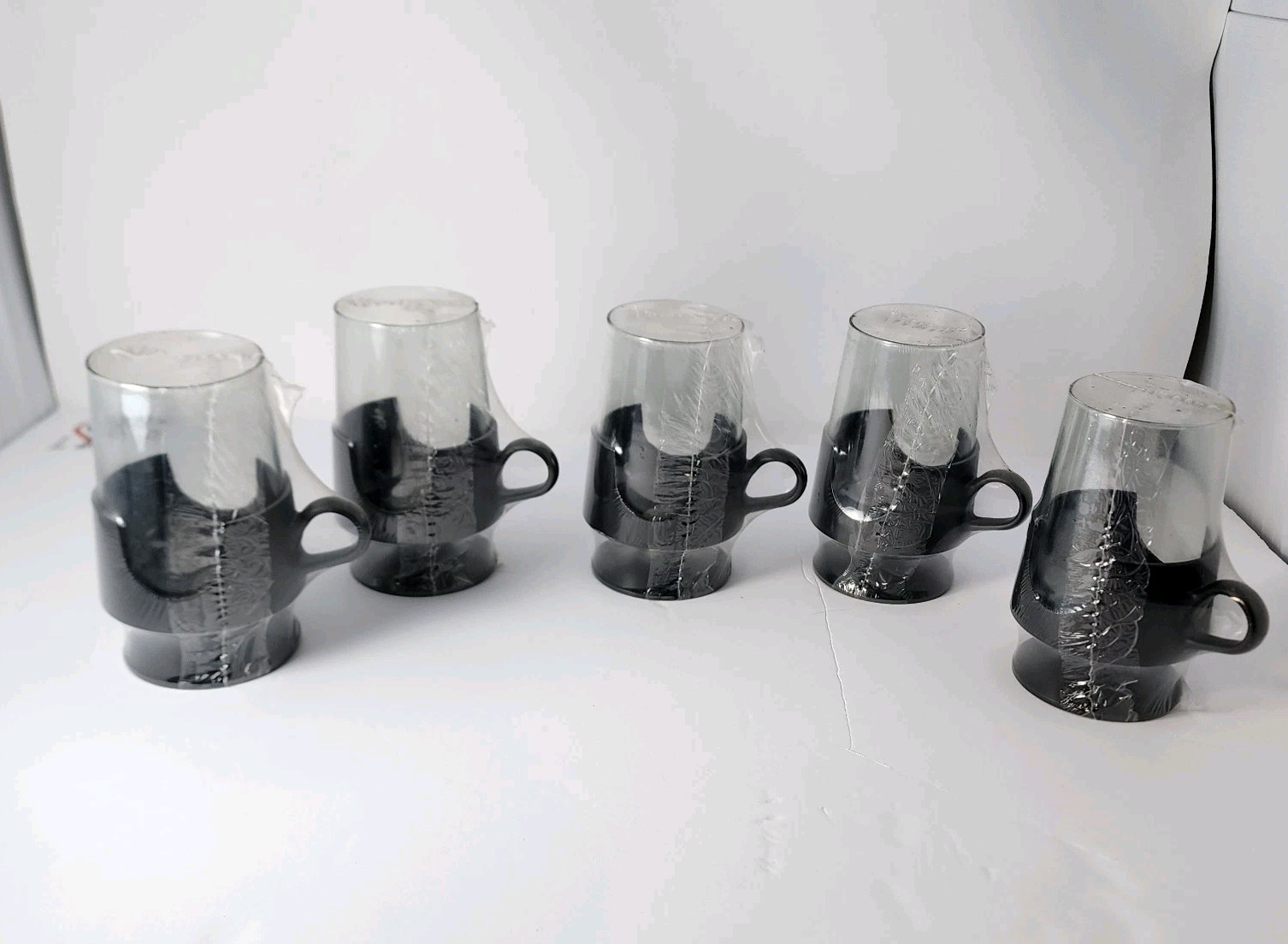 Vintage Mid Century Glas-Snap by Corning Glass Pedestal Mugs LOT of 5 New Sealed