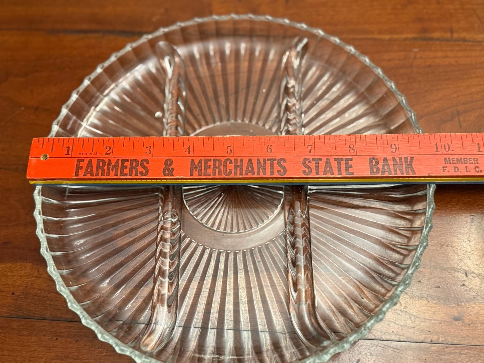 Vintage Indiana Glass Clear Ribbed 4 Section Divided Relish Tray Dish Platter
