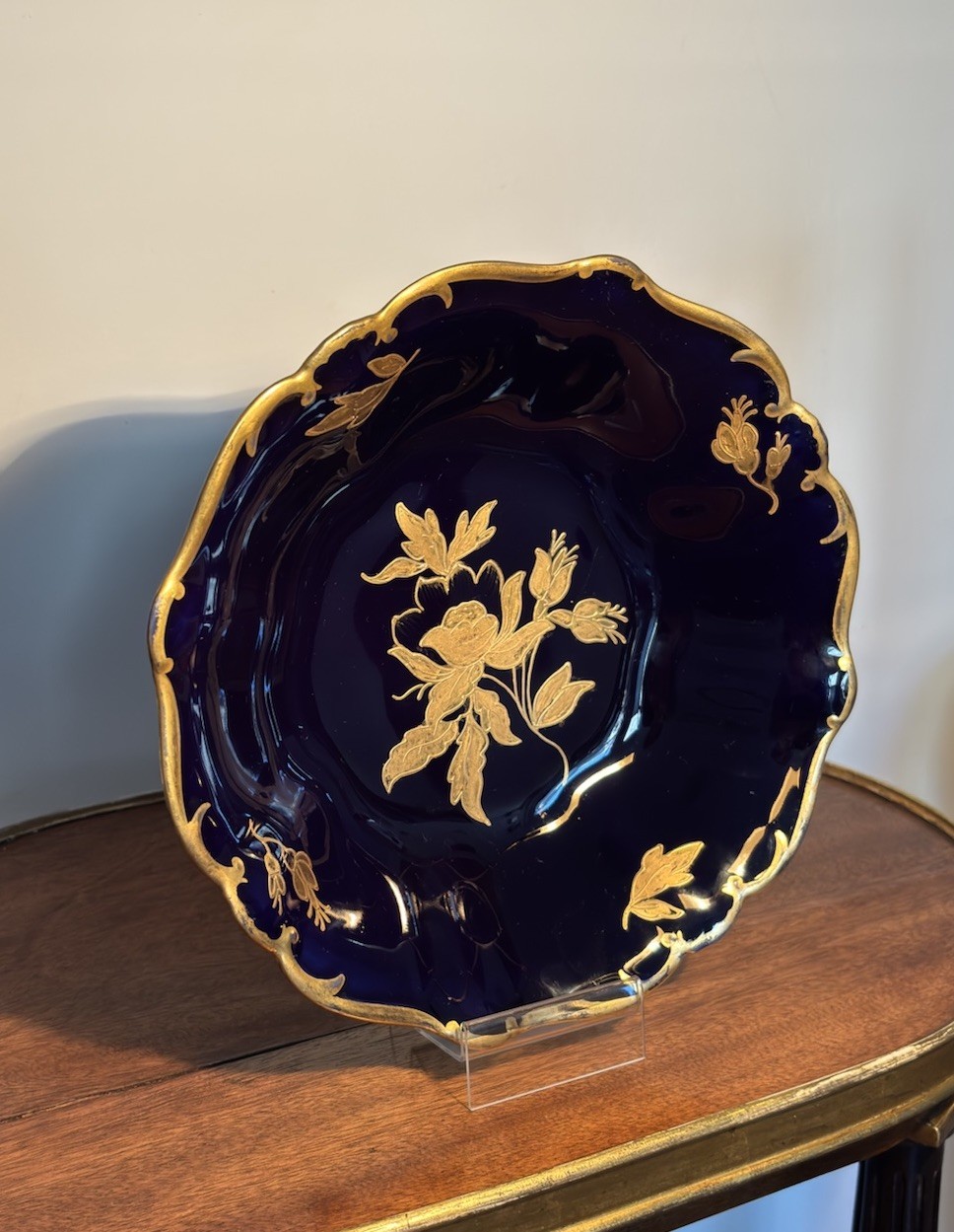 Jlmenau Graf von Henneberg Echt Kobalt Footed Bowl Cobalt Gold Germany 10.25”