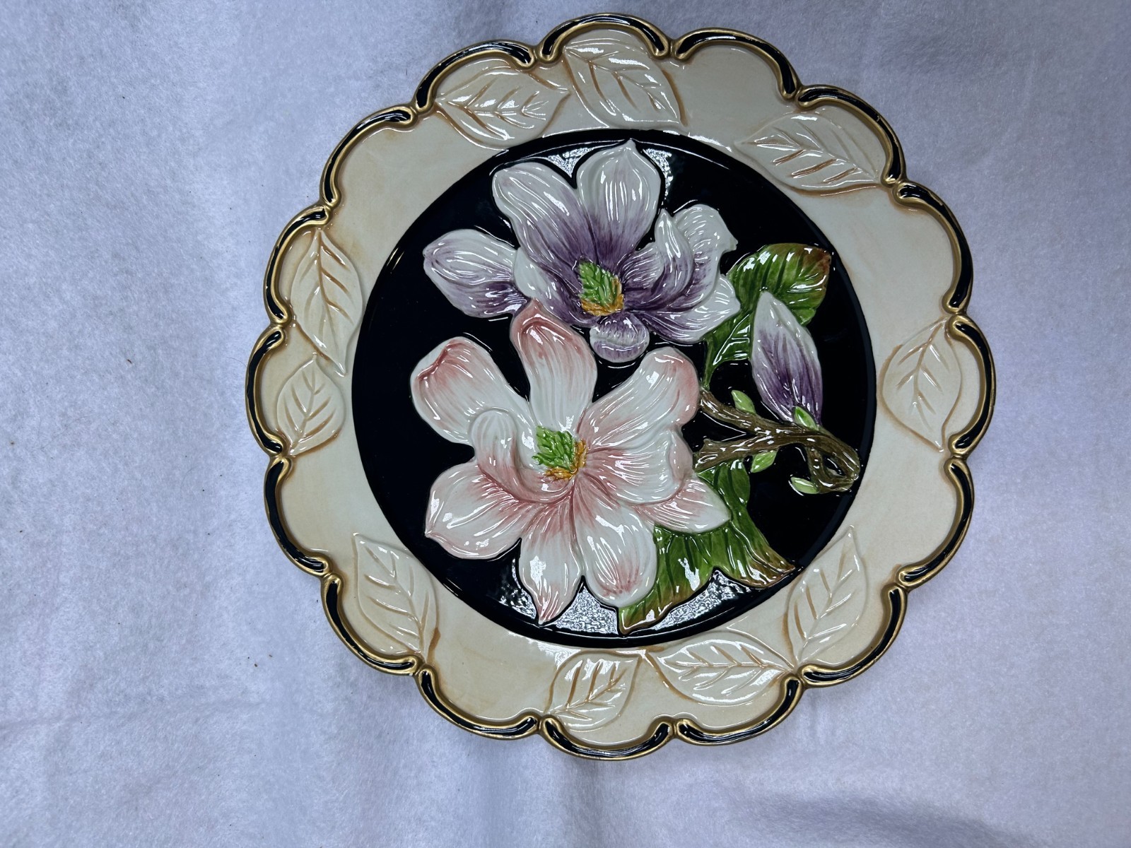 Set of 2 CBK Ltd Floral Decorative Plates Magnolia Iris Raised Embossed Wall
