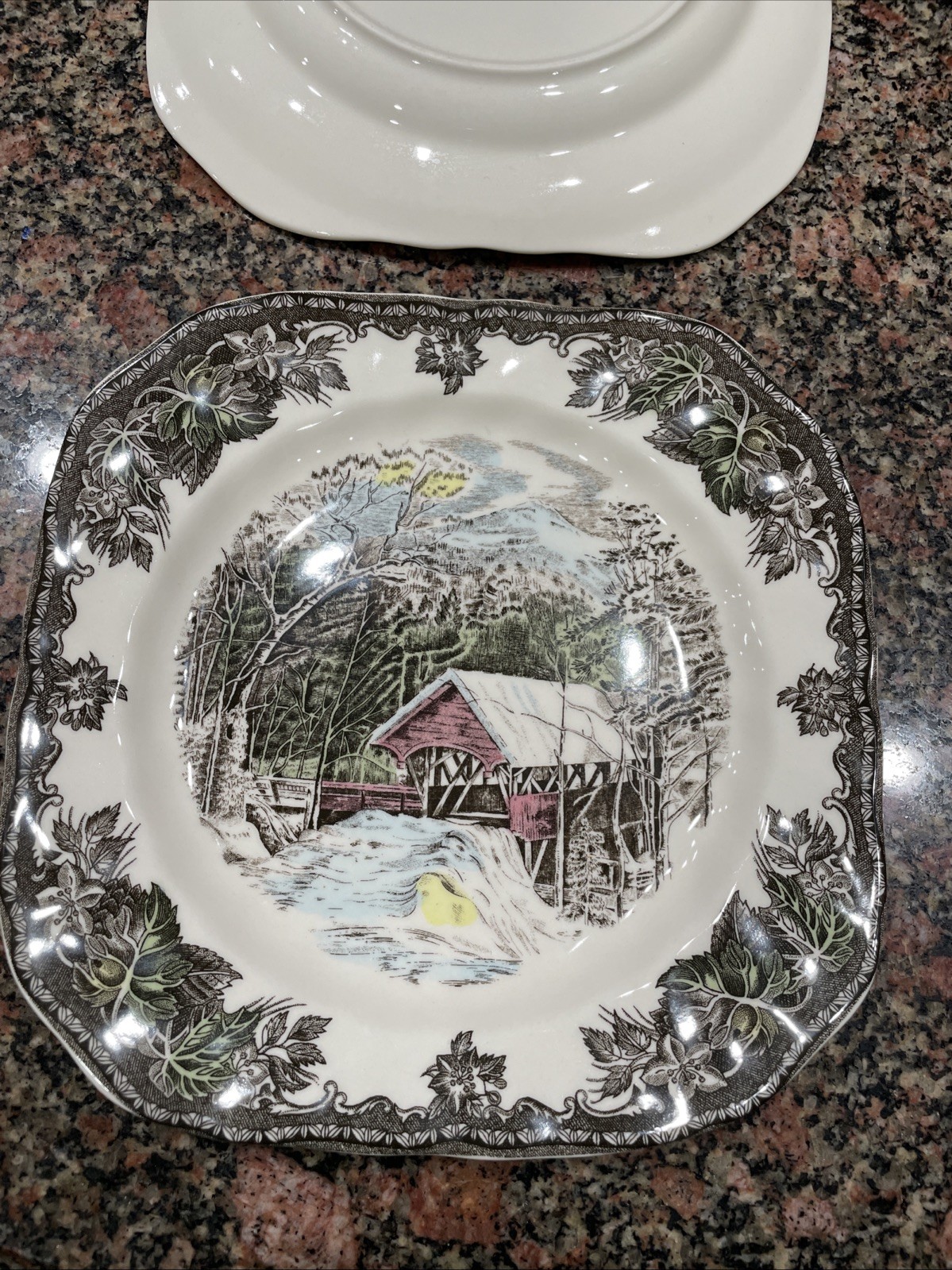 Johnson Brothers The Friendly Village Covered Bridge Square 7.5” Salad Plate
