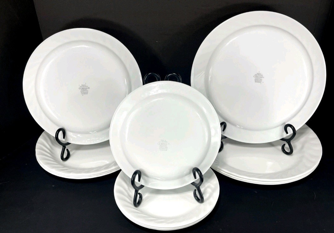 12 Pc Corelle Corning Enhancements: 4 Dinner 4 Luncheon (9″) 4 Salad Plates EUC