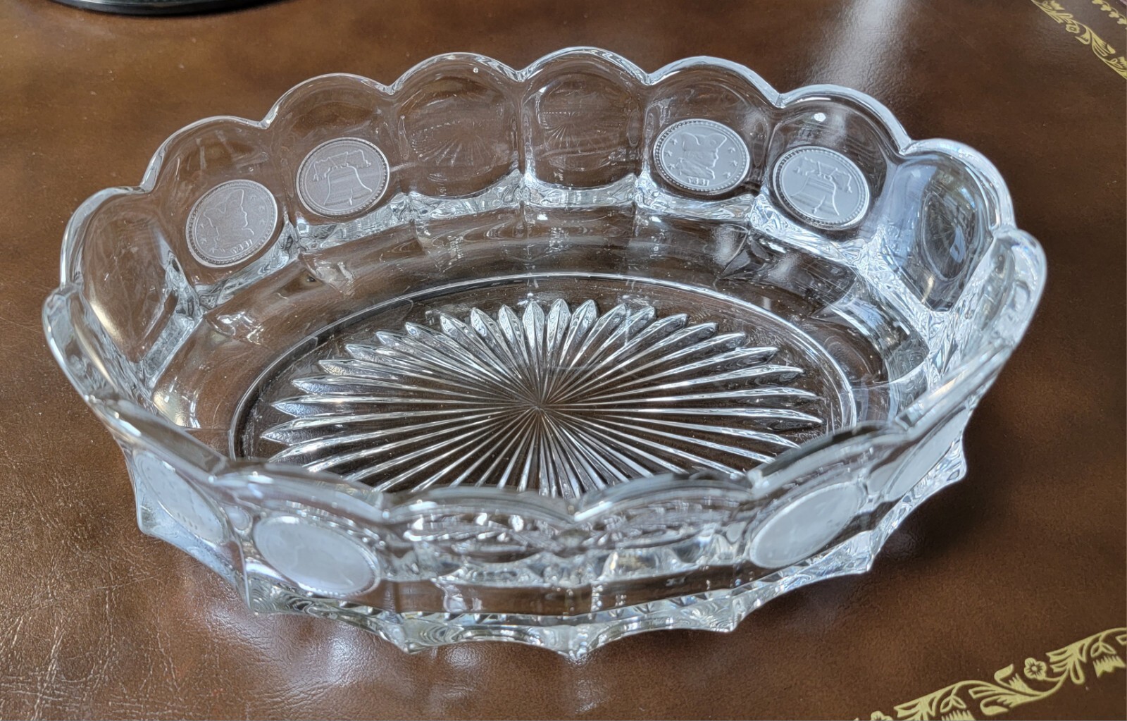 Fostoria Vintage Liberty Bell Coin Oval Clear Glass 9” Server
