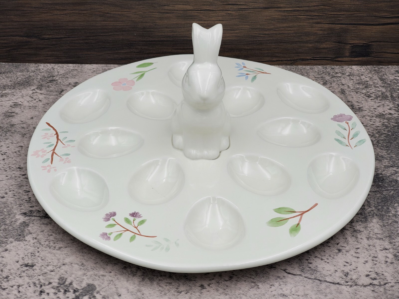 Holiday Home Simply Spring Ivory Rabbit Ceramic 13″ Devilled Egg Plate Floral
