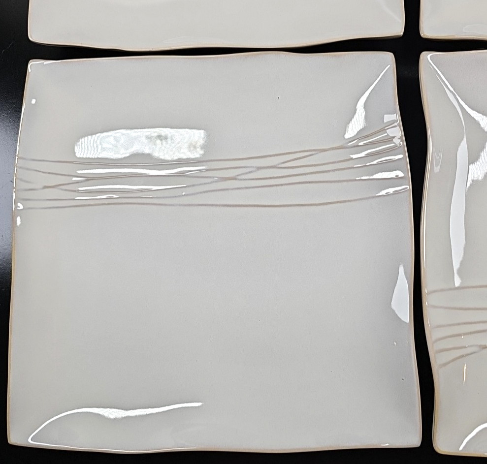 (4) Pier 1 Sakui Dinner Plates Set Square Emboss Elegant Dining Serving Dish Lot