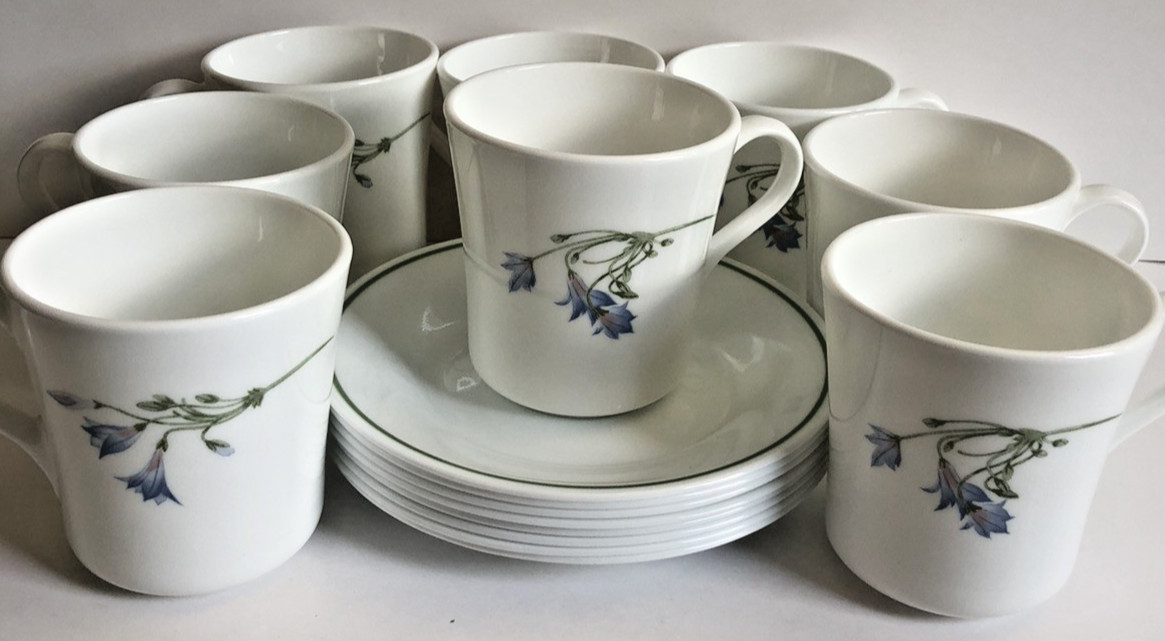 Vintage Corelle By Corning Blue Dusk Cups & Saucers 8 Oz Vitrelle Set Of 8 Each
