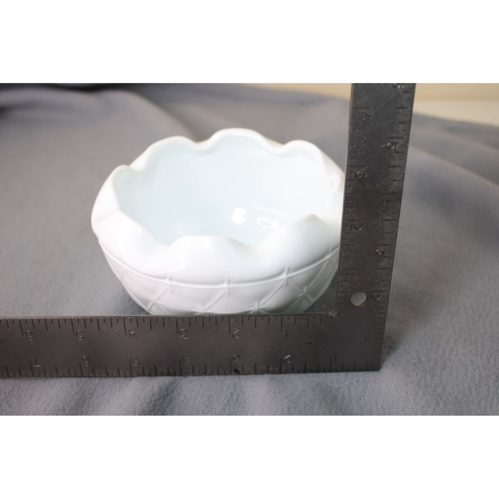 Indiana Milk Glass Quilted Crimped Rim Candy Dish Vintage 91843