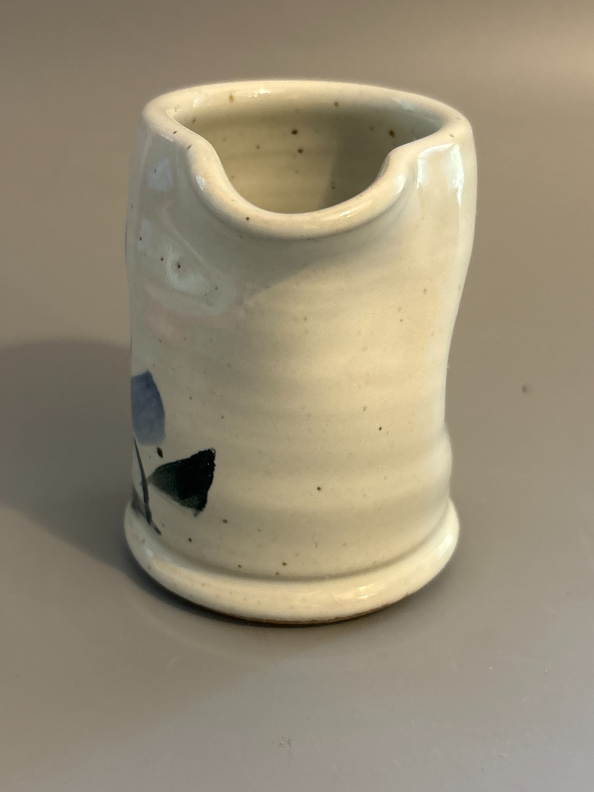 Vintage Signed Studio Pottery Creamer Blue Floral Hand Thrown Stoneware Pitcher