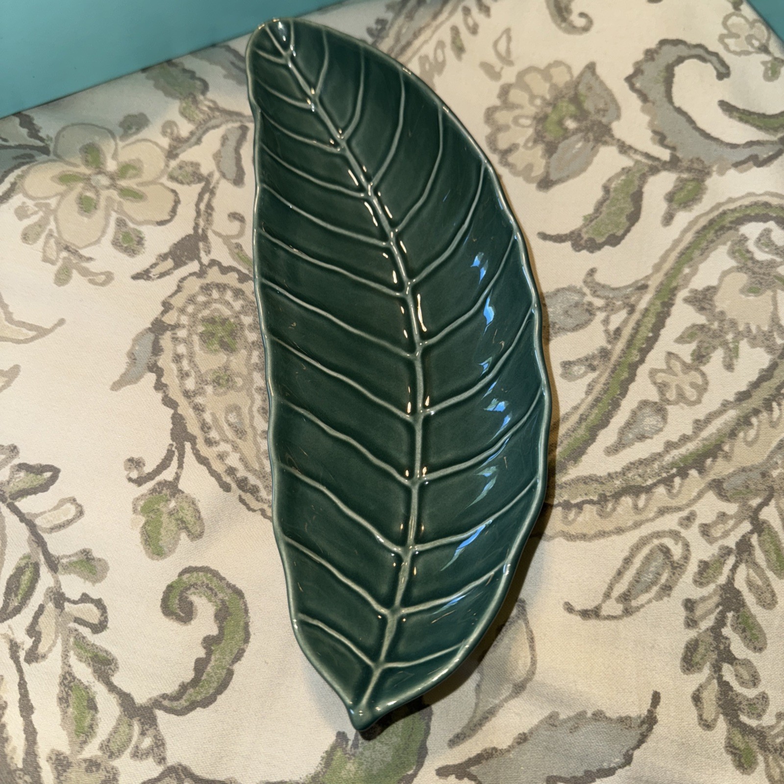 VTG Tiffany & Co. Catalpa Green Ceramic Leaf Candy Dish 1997 In Original Box