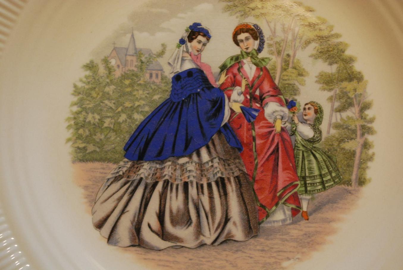 Vintage Set 6 GODEY PRINTS Luncheon Plates 9.25″ Ribbed SALEM CHINA 3 Designs