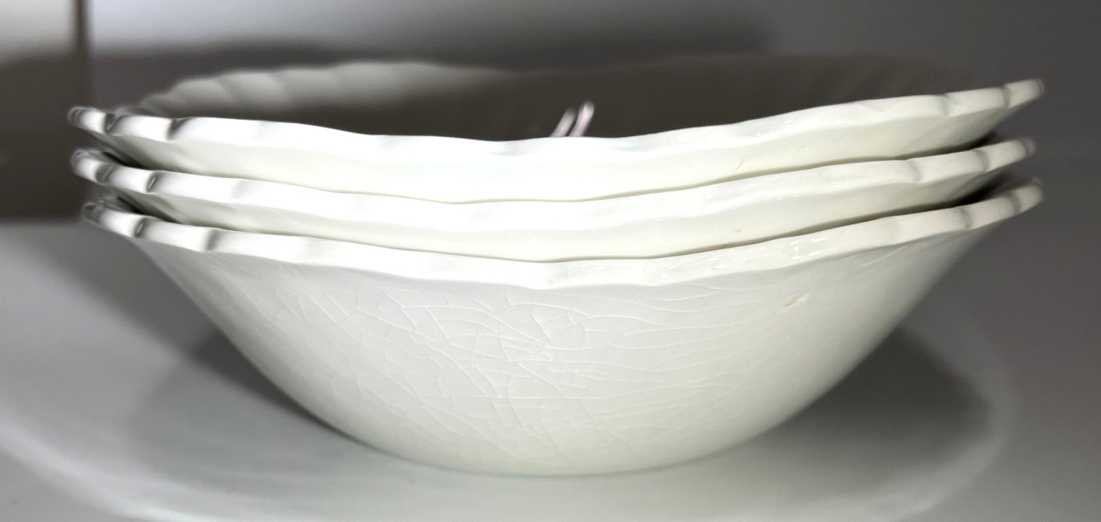 Johnson Bros White Swirl Ironstone 6.25″ Square Bowls Made in England, SET/3