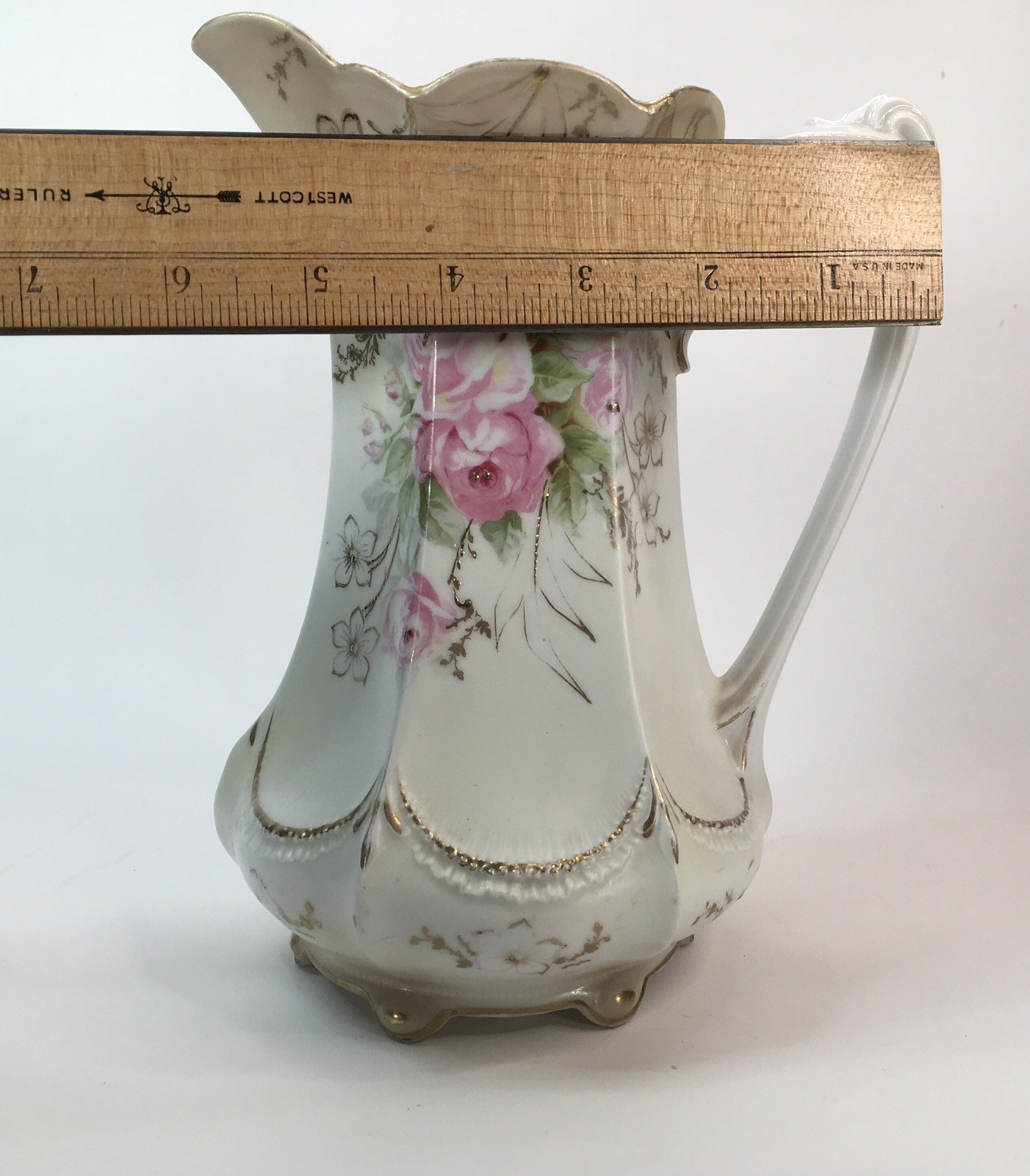 Antique RS Prussia Red Mark Chocolate Pot White Body W/ Pink Rose Gold Accent