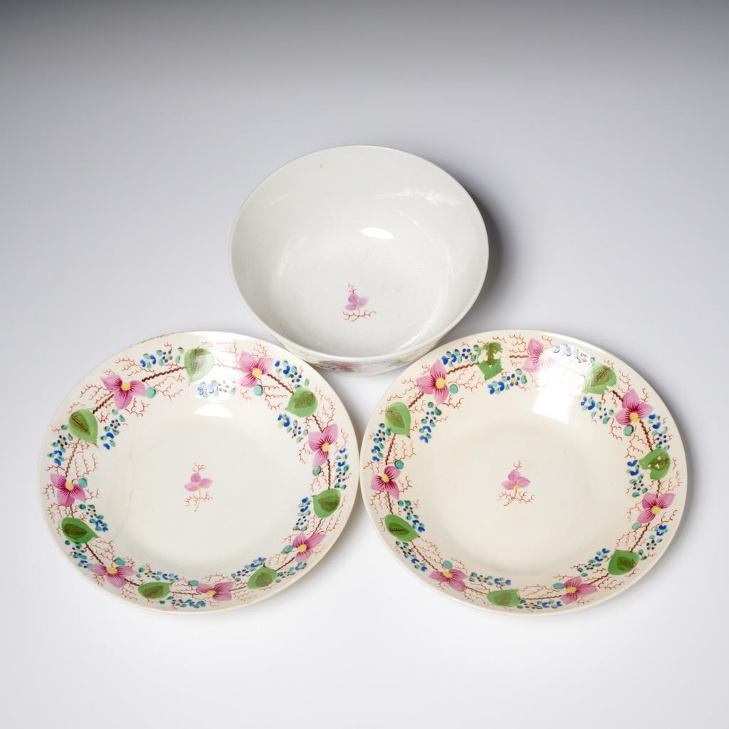 Antique 19th C Sunderland British Pink Floral Soup Cereal Bowls 3pc Mixed Lot