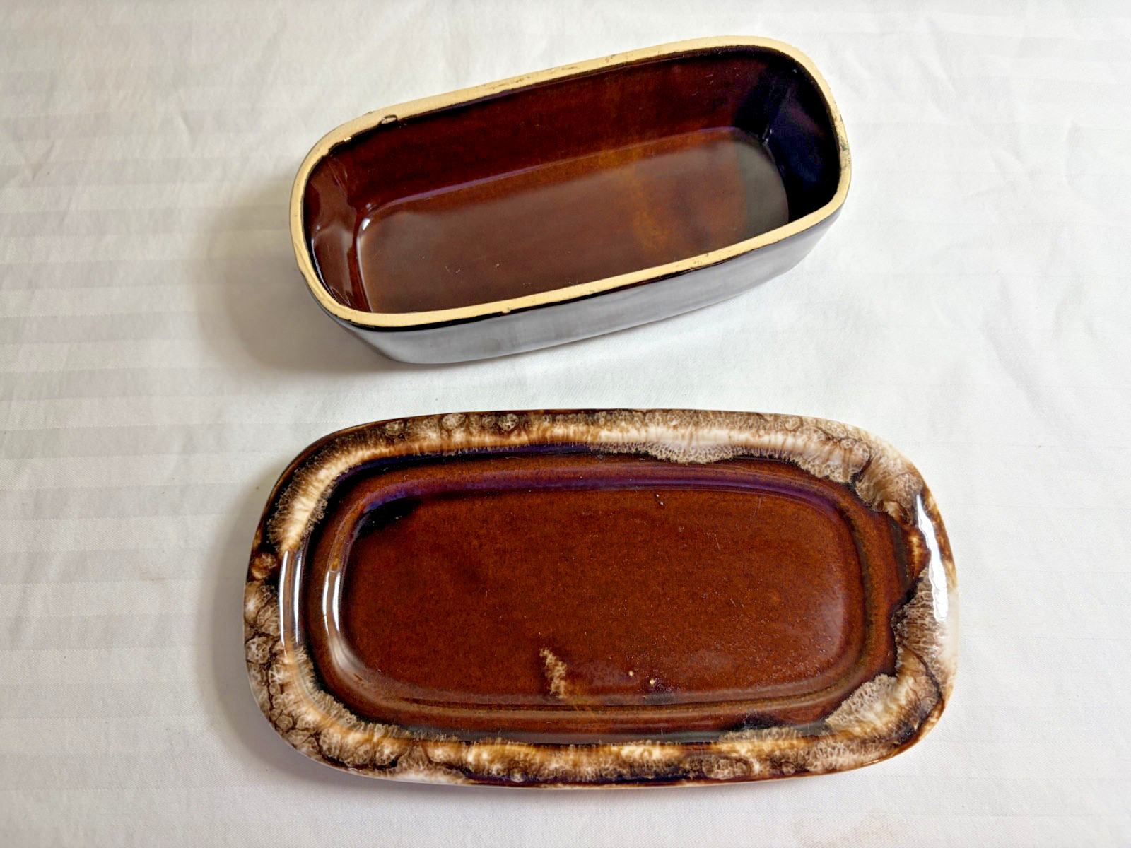 Vintage Brown Drip Glaze Ceramic Covered Butter Dish