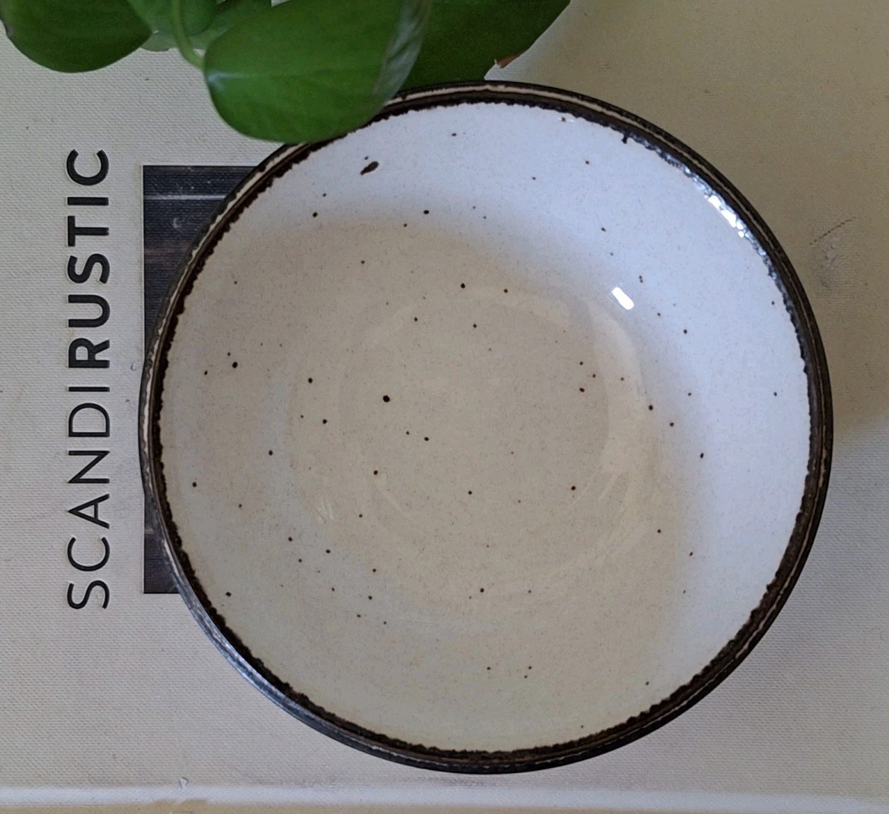 Vintage Johnson Brothers England Ironstone Soup Bowl Speckled Oatmeal Brown Rim