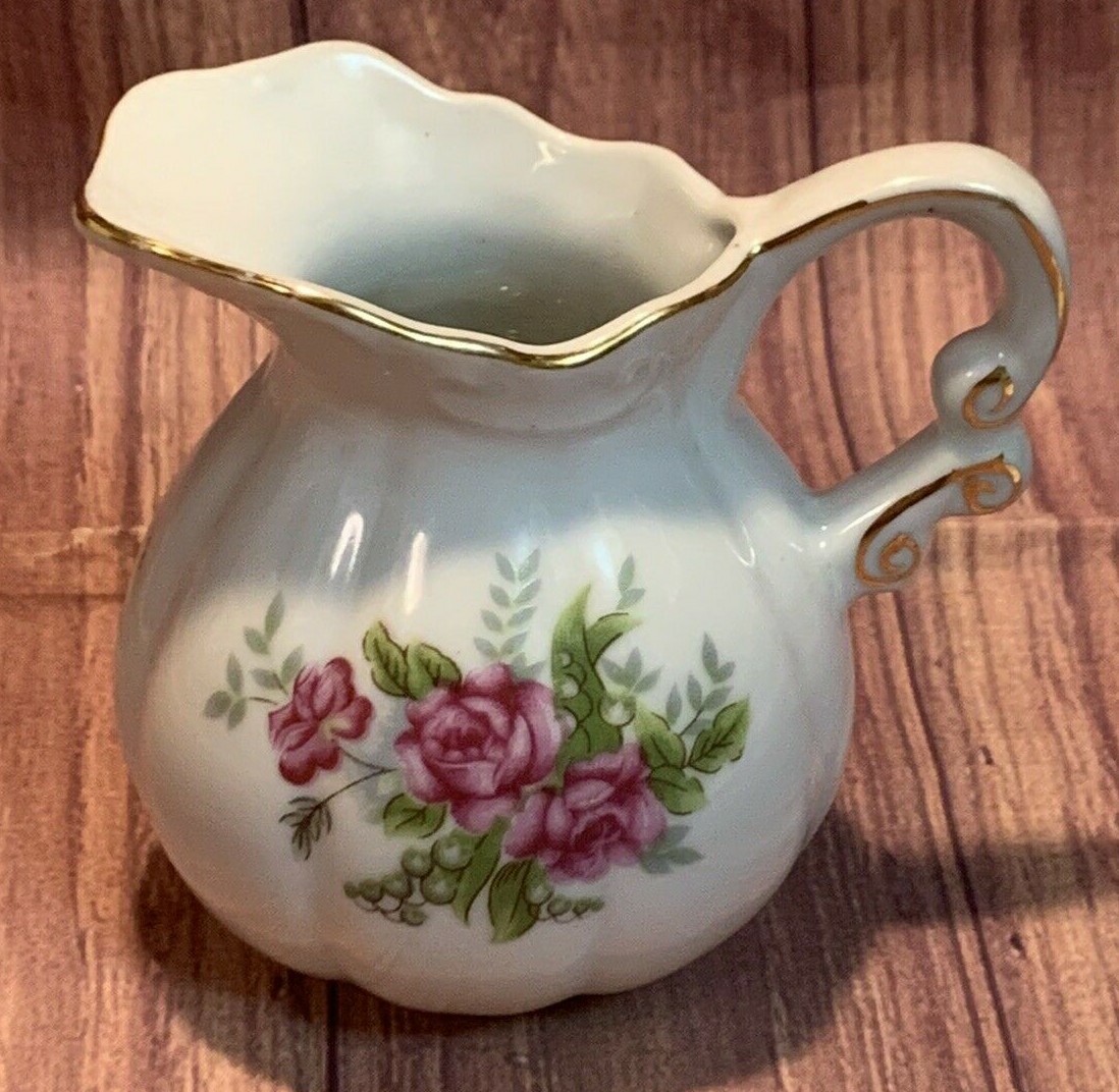 Diamond Fine China ~ Floral Creamer and Saucer Set ~ Japan *mini*