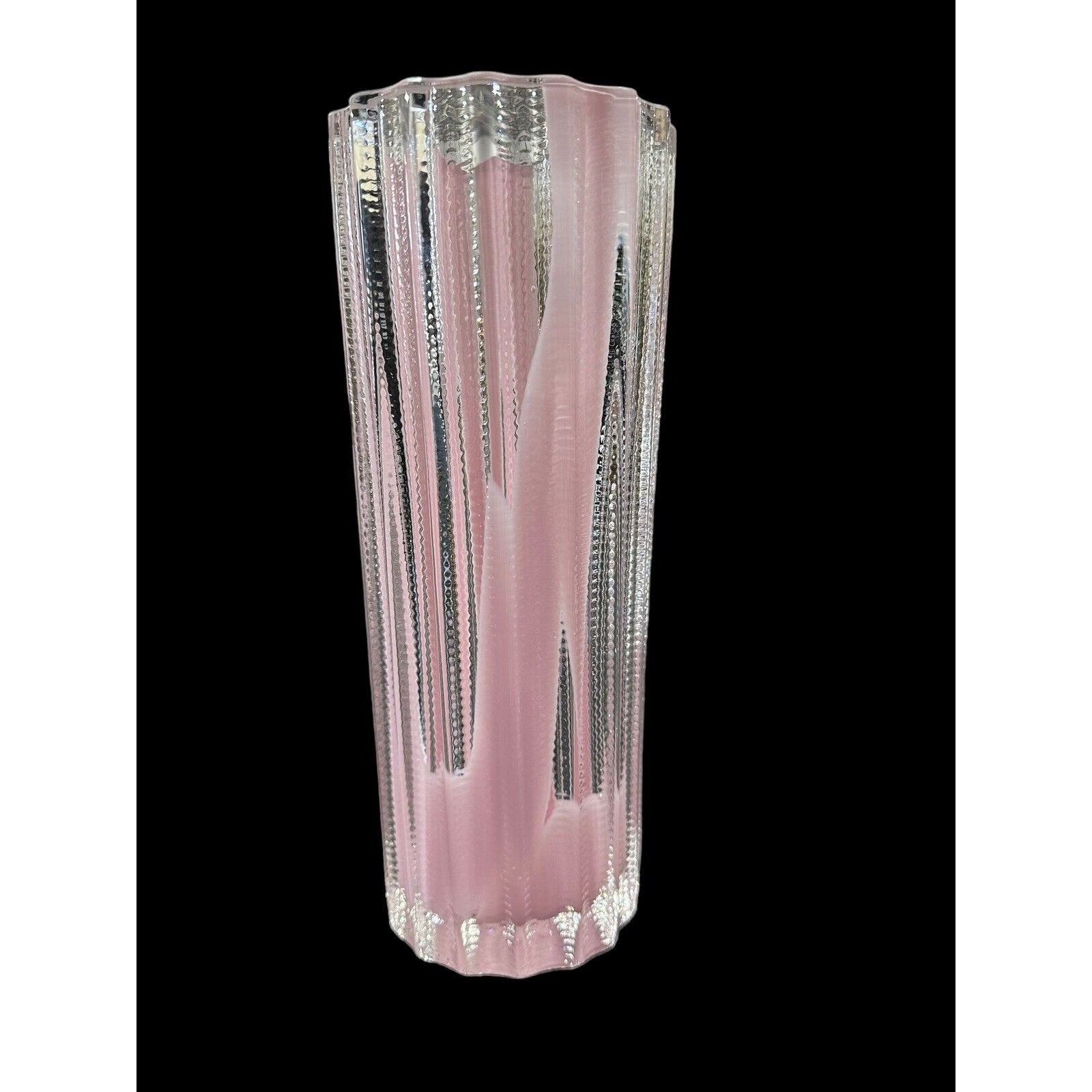 Matt Kolbrener – New Hand Blown Pink Splash Threaded Vase OOAK Signed Dated 10”