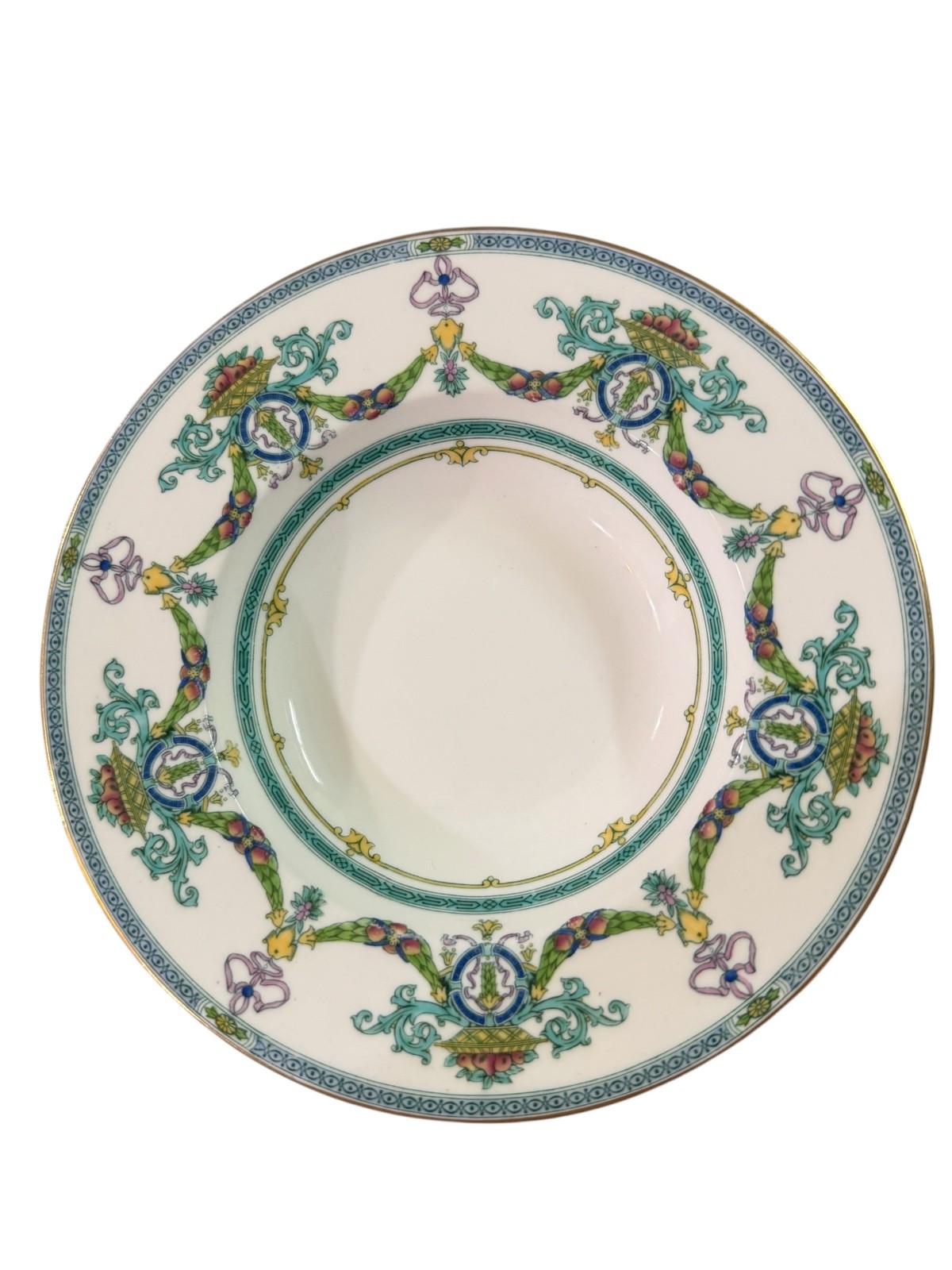 MINTON PORCELAIN H3050 PATTERN FRUIT AND LEAF RIMMED SOUP BOWLS SET OF 6 RARE