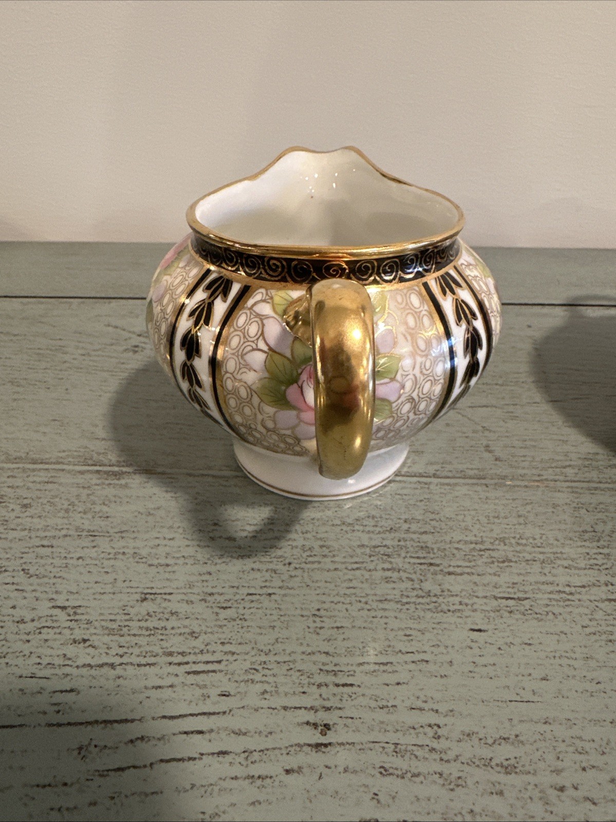 Antique Japan NIPPON Hand Painted Gold Creamer and Sugar Bowl W/ Lid