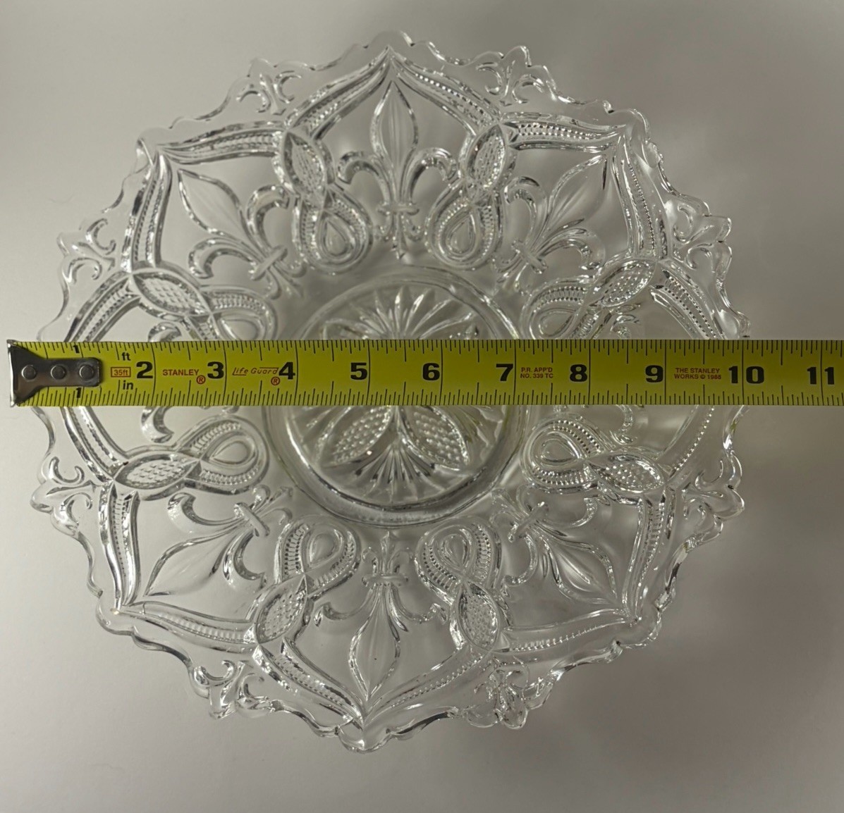 EAPG Bryce Higbee Arched Fleur-de-Lis Low Square bowl 9″ 1898-1906