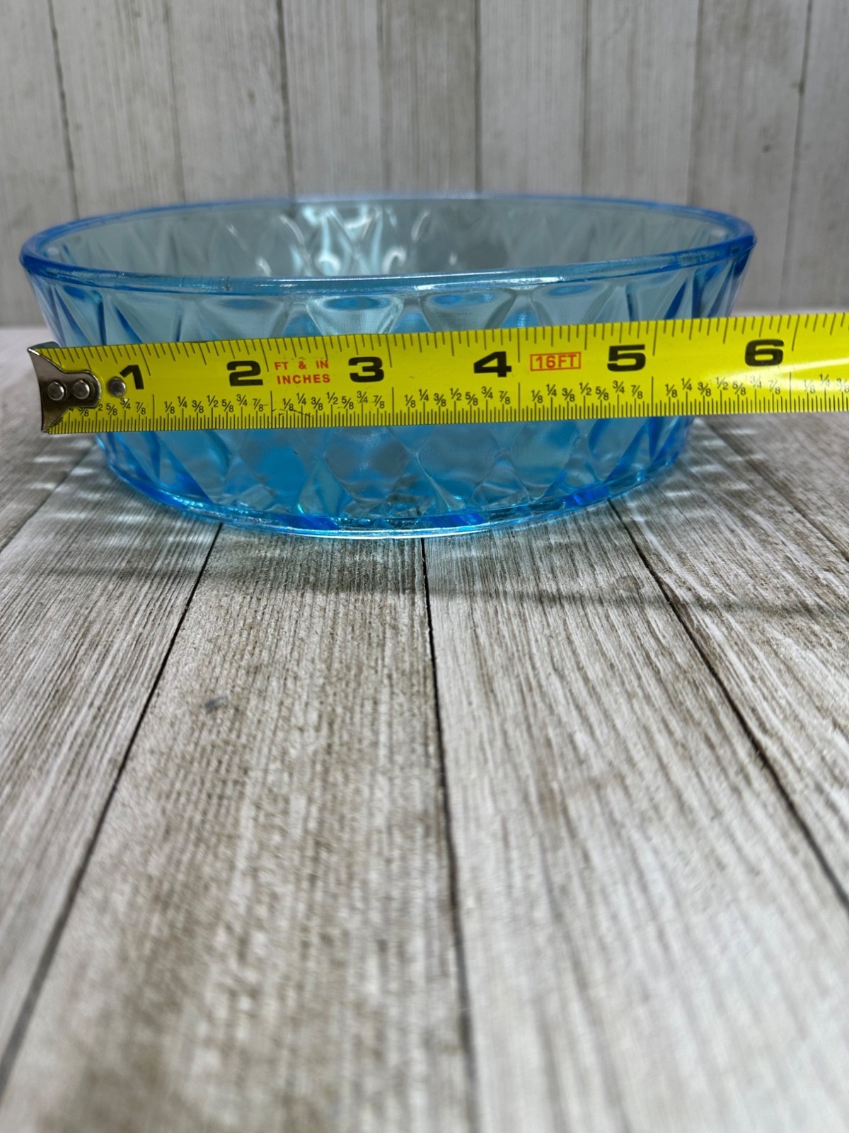 Vtg EAPG Bryce Brothers Style Bowl Diamond Quilted Pattern Sky Blue Glass 8″ DIA