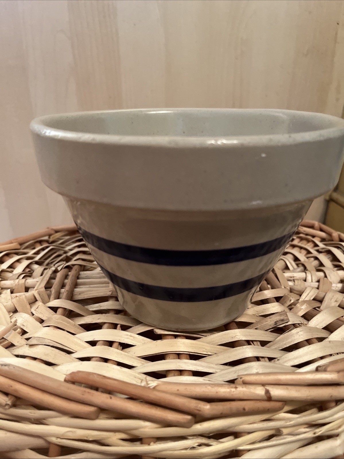 Vintage RRP Co Mixing 6” BOWL Roseville Ohio USA Blue Stripe Stoneware Pottery