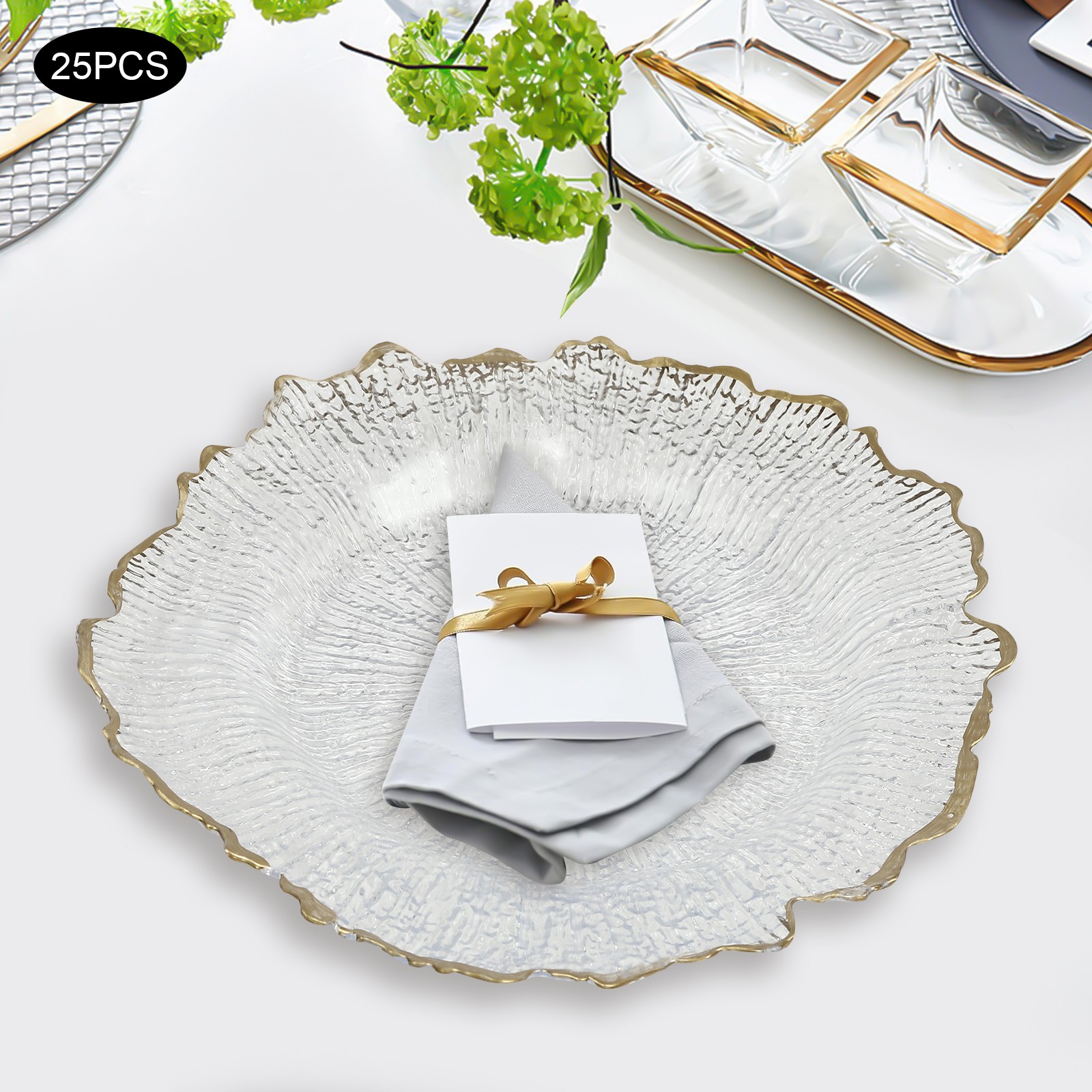 Gold Flower-like Rim Sturdy Round Charger Plates Wedding Party Dinner Supplies