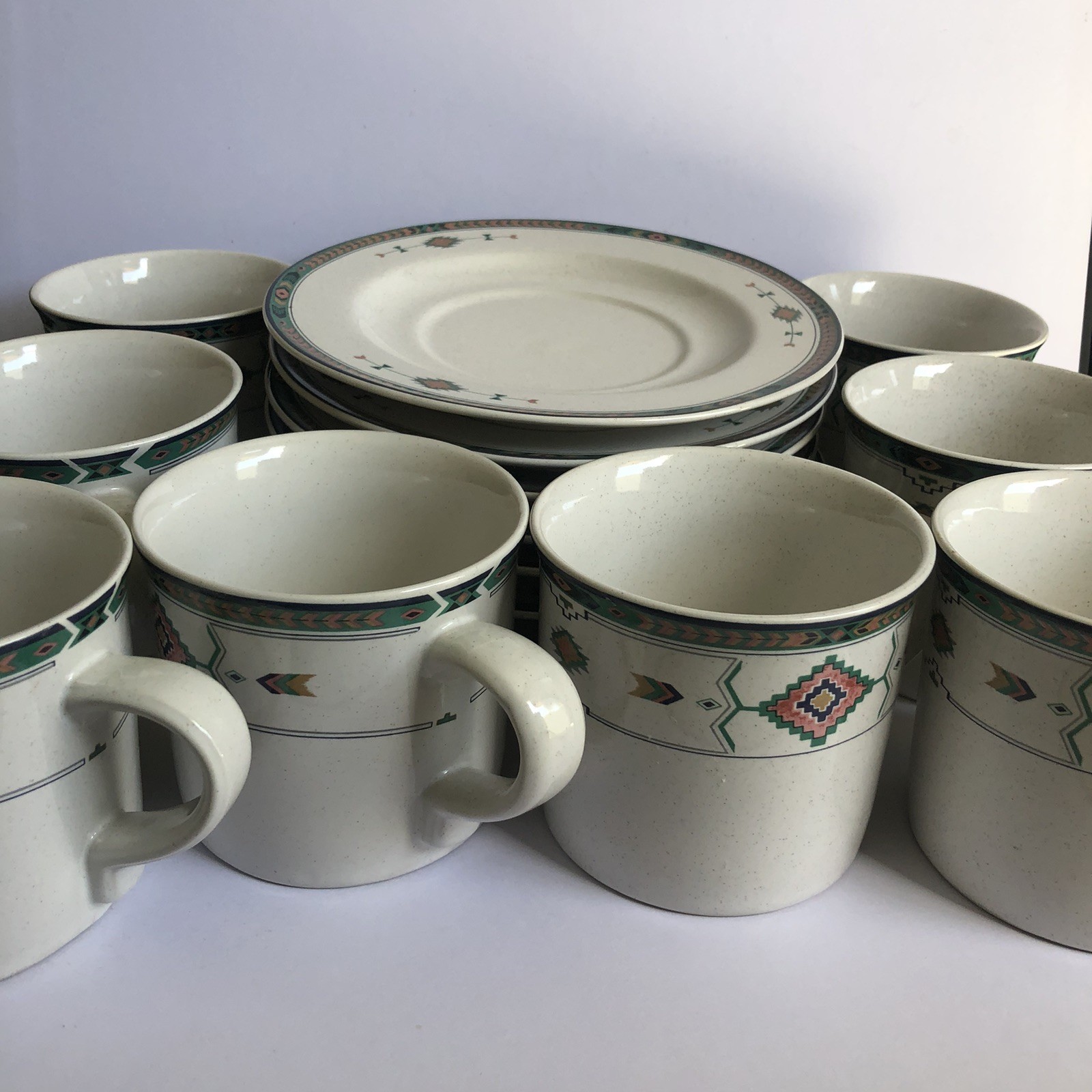 Studio Nova Adirondack Y2201 Coffee Cups 8 And Saucers 7 Round Aztec Speckled