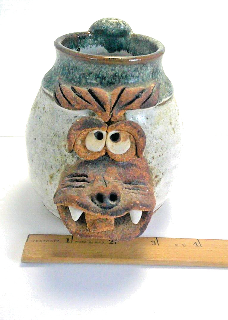 Robert Eakin Stoneware Pottery Funny Animal Face Coffee/Tea Mug Signed Vintage