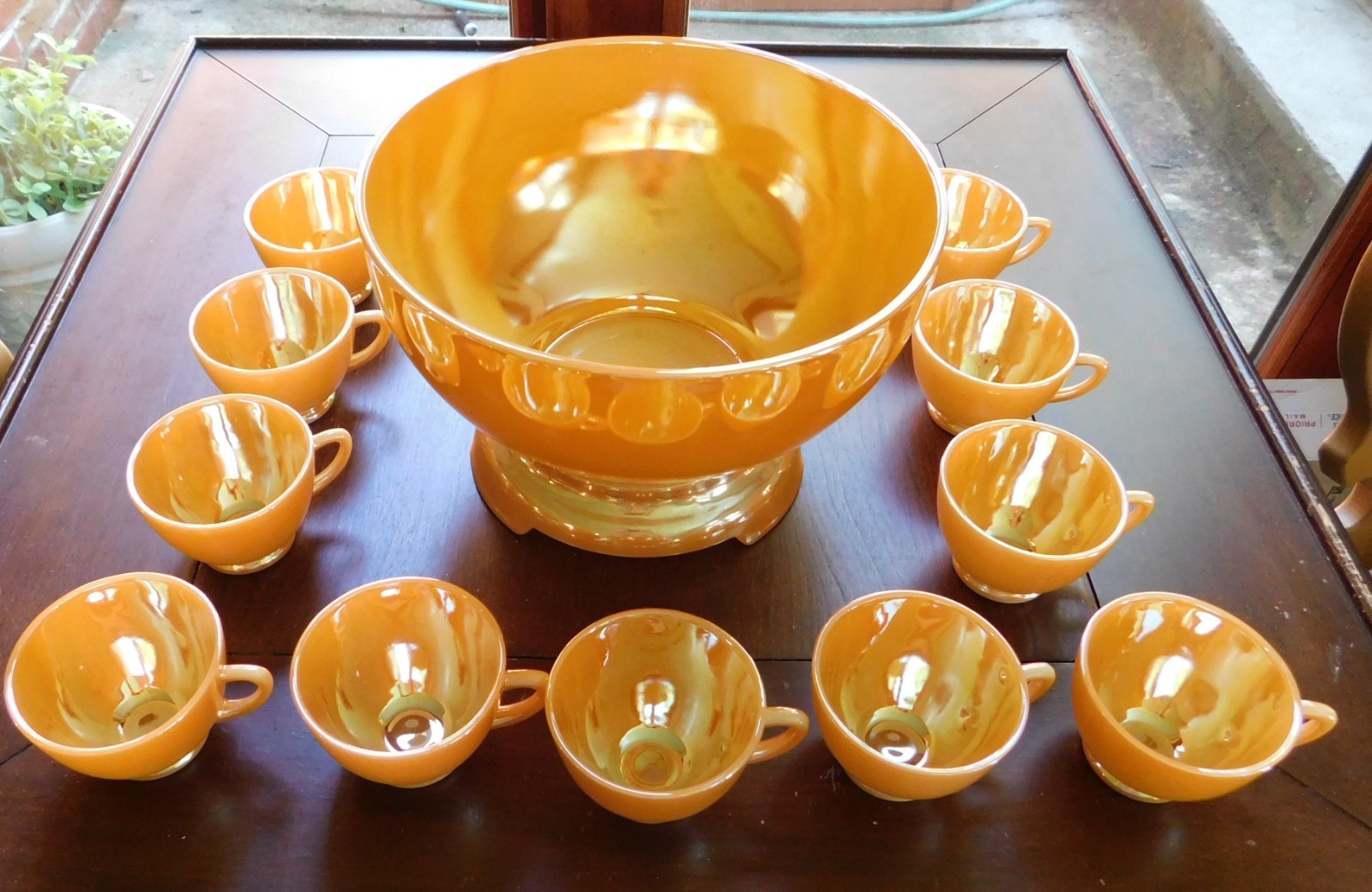 Anchor Hocking Luster Peach Punch Bowl set