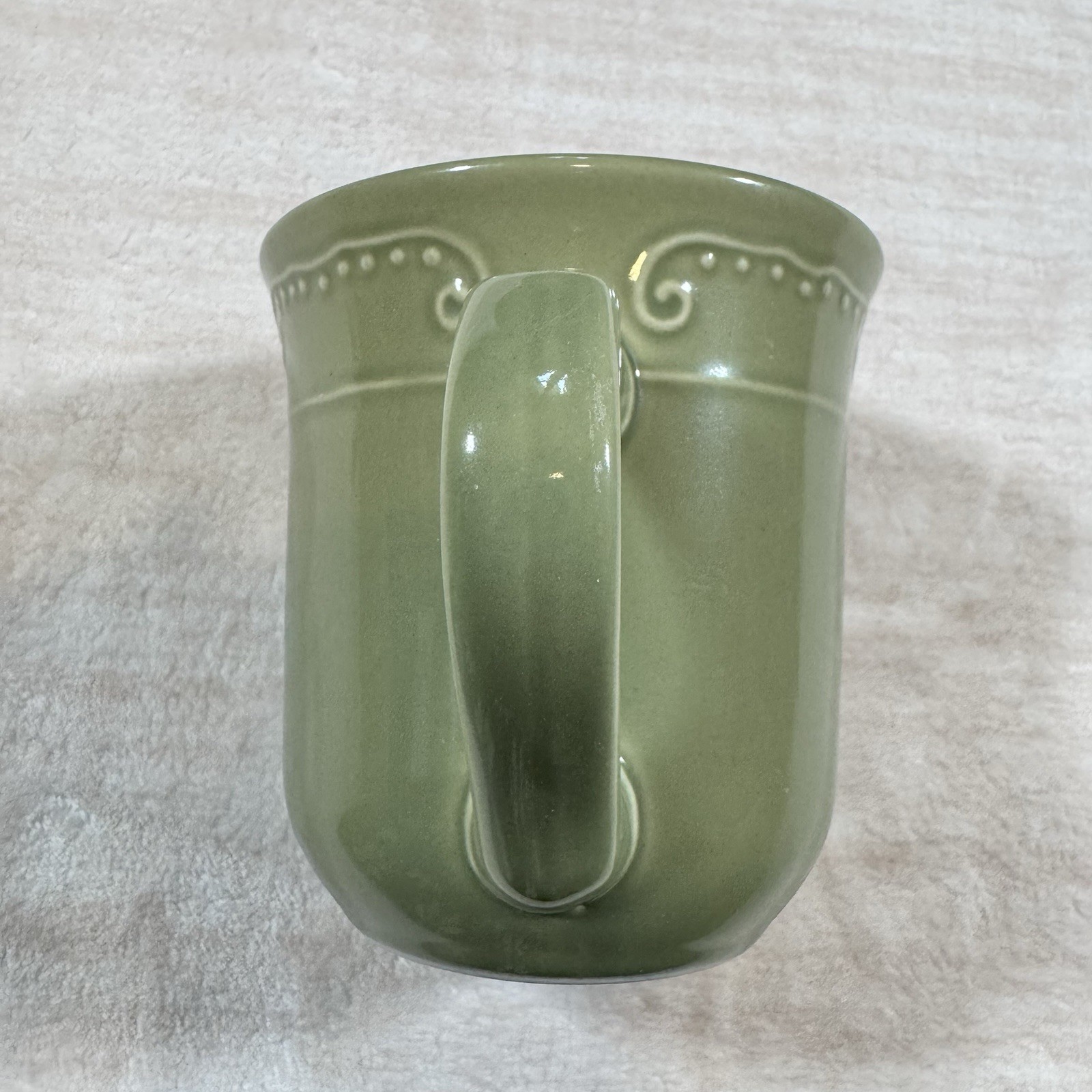 Isabella By Kennex Sage Green Stoneware Coffee Mugs Set of 6 Embossed Retired