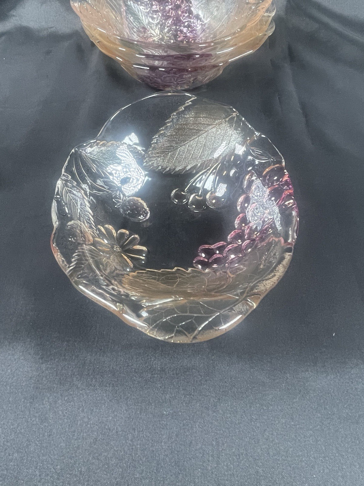 Vintage Fruit / Ice Cream Bowls Sculptured Design Of Grape, Berry And Leaves .
