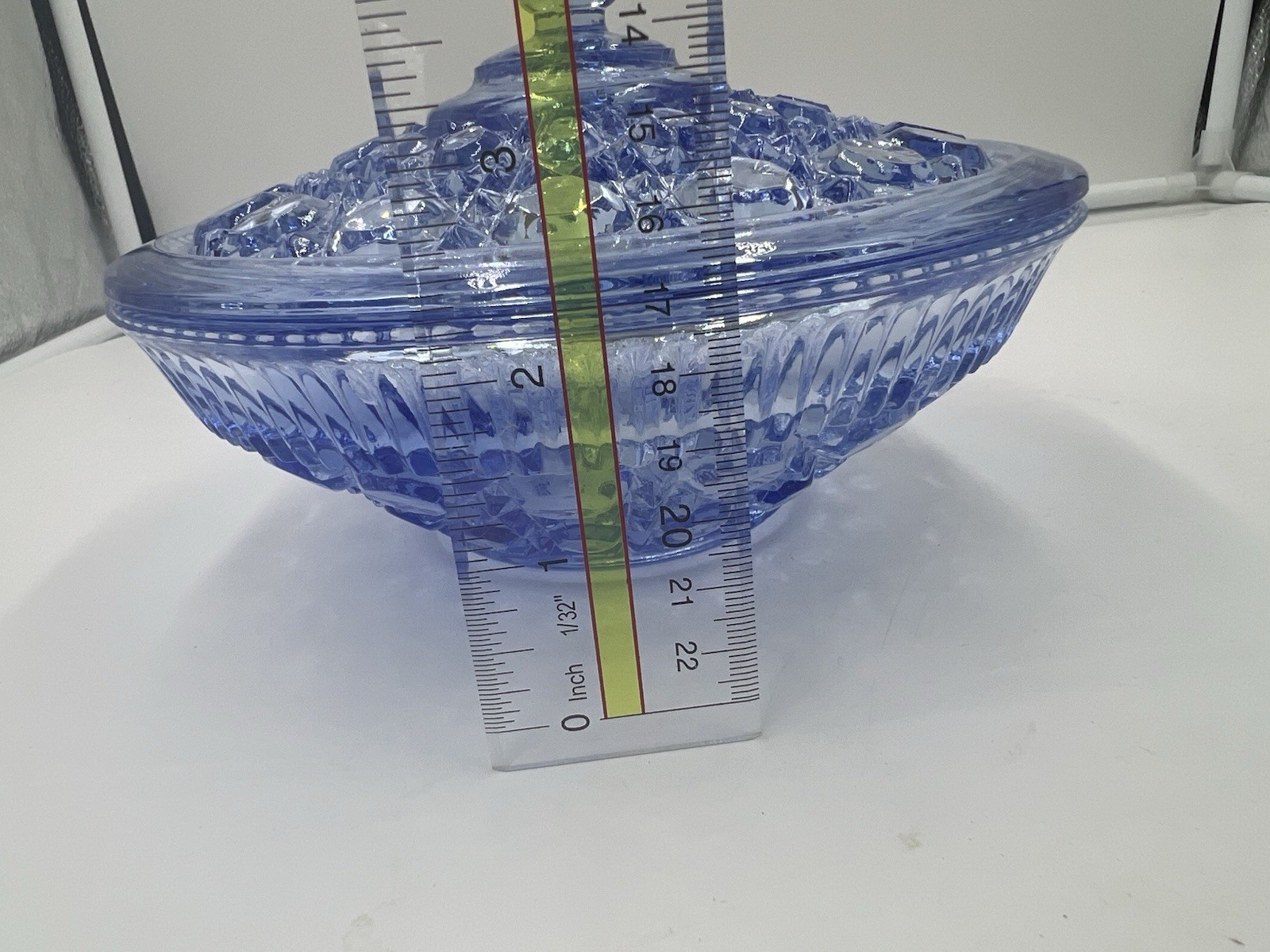 Indiana Glass 7.5 Inches Round Windsor Covered Candy Dish Blue Button Pattern