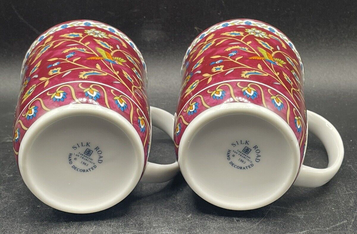 Takahashi Silk Road Hand Decorated Set of 2 Coffee/Tea Cups 1983 San Francisco