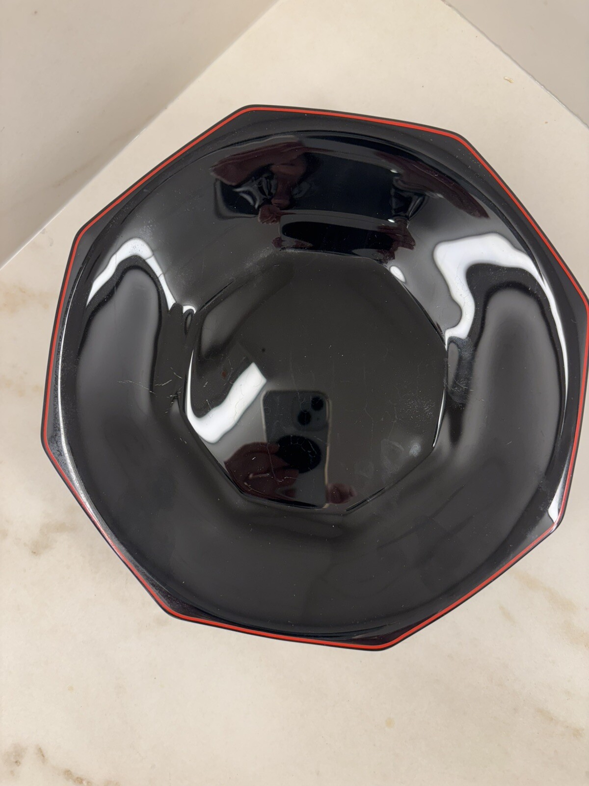 6 Vintage ARCOROC Octime Black Hollow Plates With Red Trim