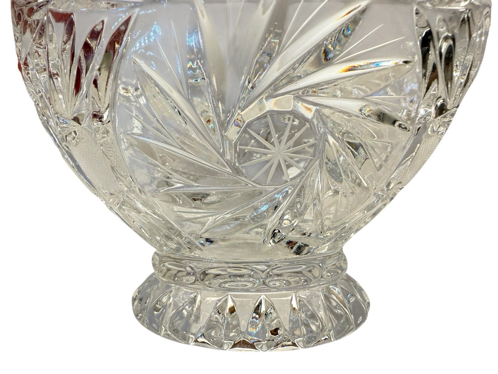 Vtg Lausitzer 24% Lead Crystal Pedestal Bowl Pinwheel Star Of David Hobstar 6″