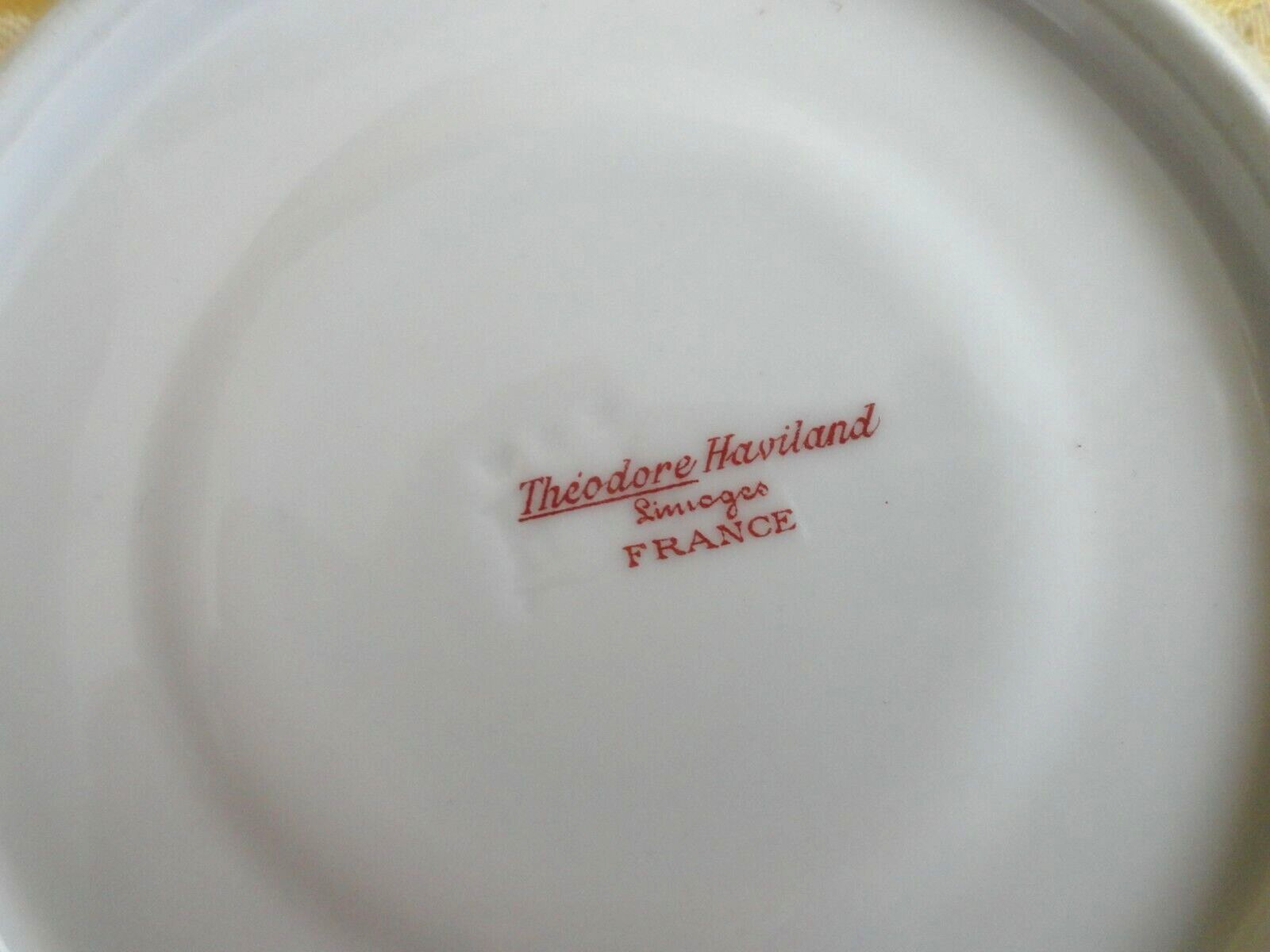 THEODORE HAVILAND LIMOGES 2 Cups & 1 Saucer Geen Band W/ Gold Gilt