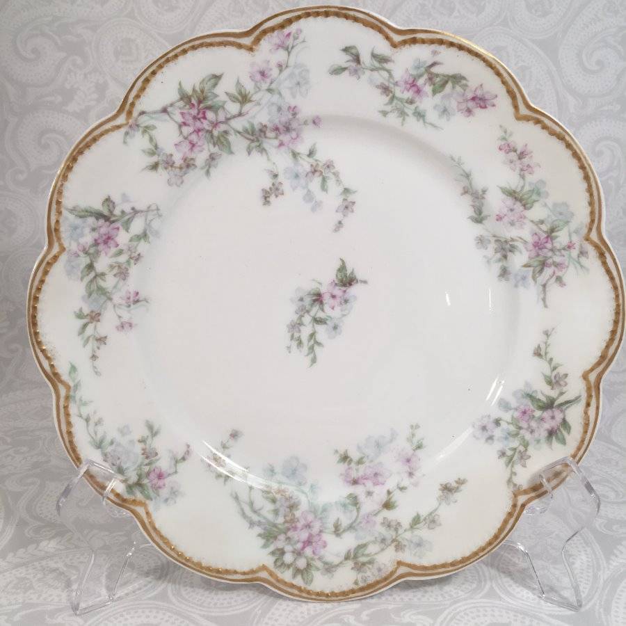 Vtg Set 6 Haviland Limoges Scalloped 8.25″ Floral Luncheon Plates Double Gold